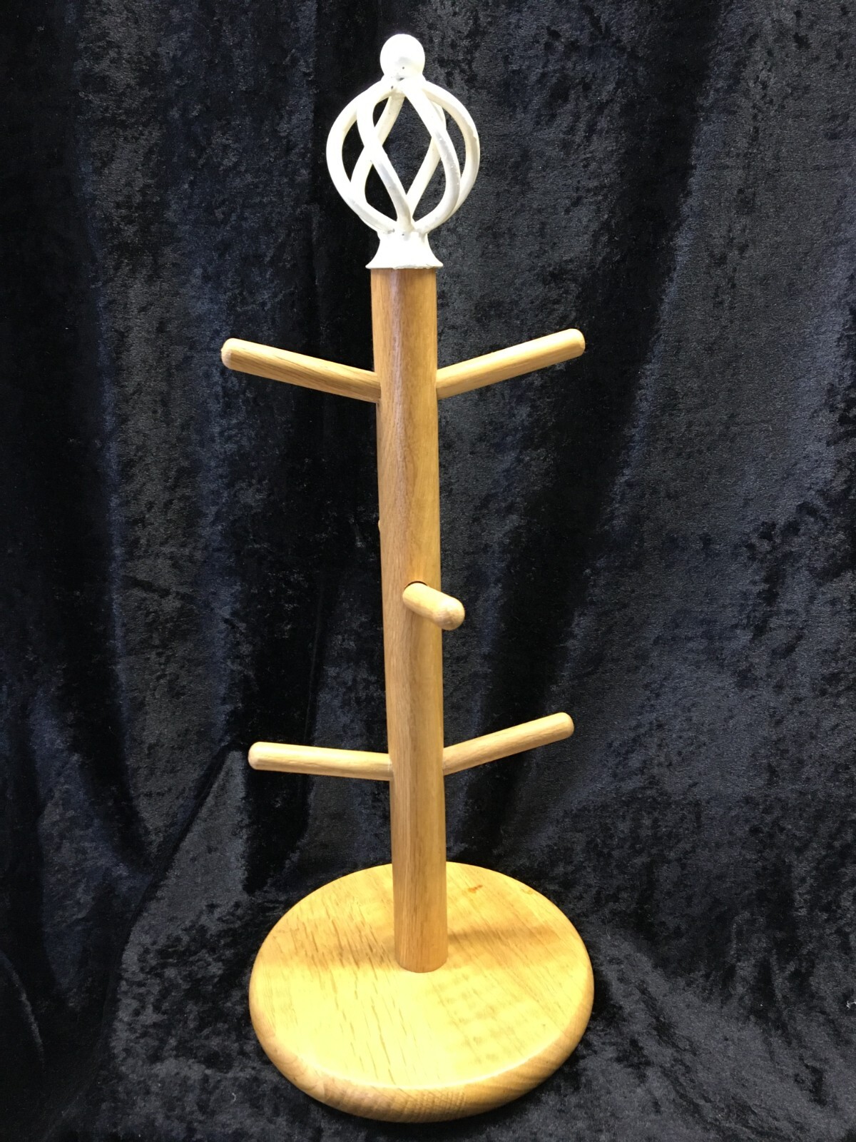 Wooden 6 Cup Holder w/White Metal Crown