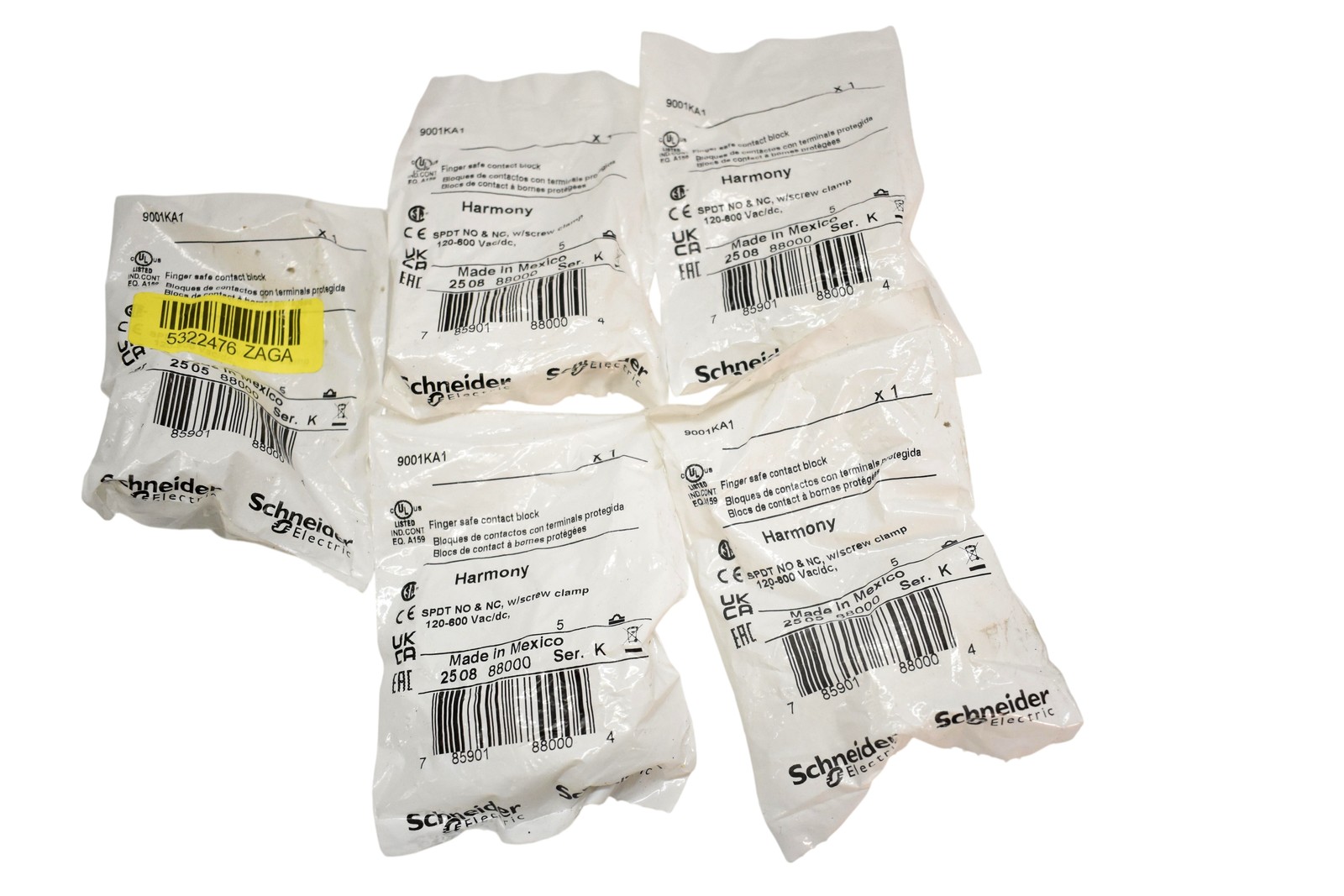 Lot of 5 Schneider Harmony 9001KA1 Contact Block Finger Safe 1NO-1NC NSFS
