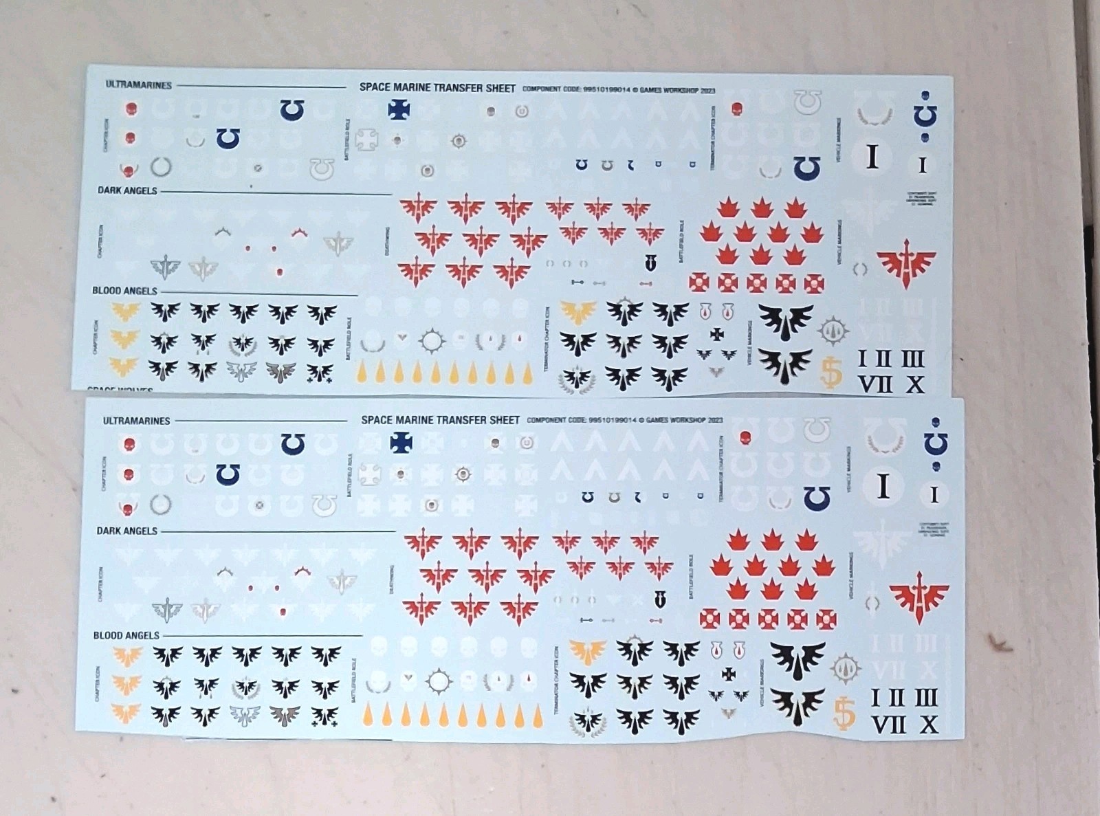 40K  Space Marines 2x Transfer Sheets Blood + Dark Angels Ultramarines Leviathan