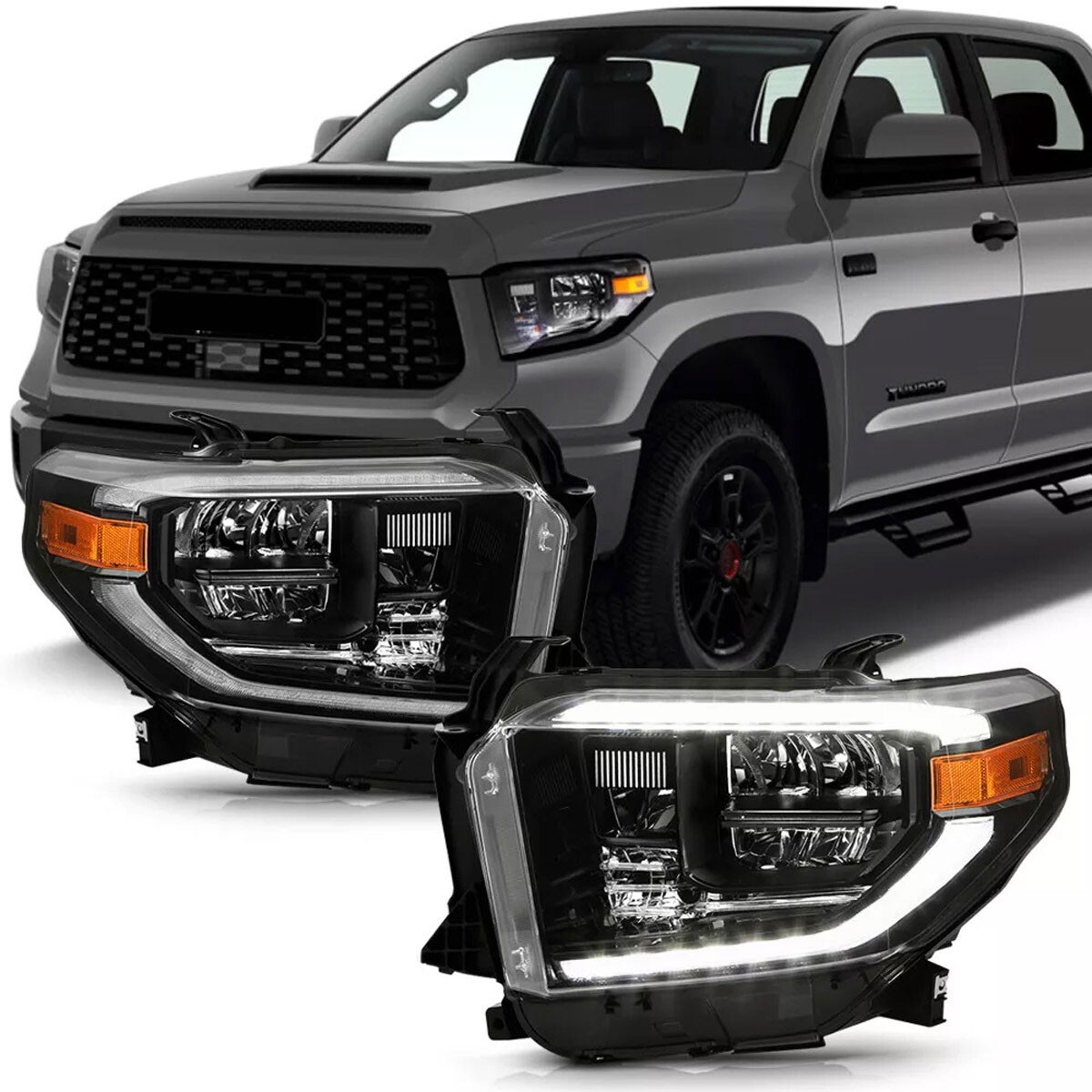 TRD PRO STYLE FULL LED HEADLIGHTS FOR 14-21 TOYOTA TUNDRA CHROME HEADLAMP RH &LH