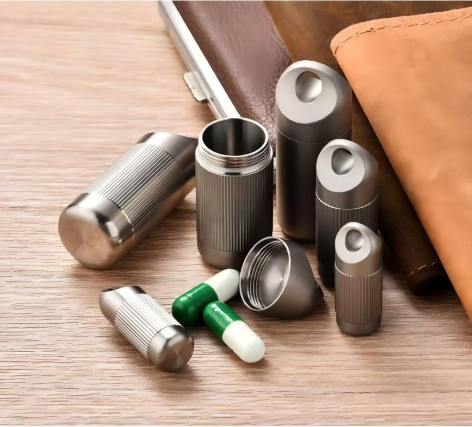 Titanium Pill Holder Case Organizer Container Waterproof Portable Keychain EDC