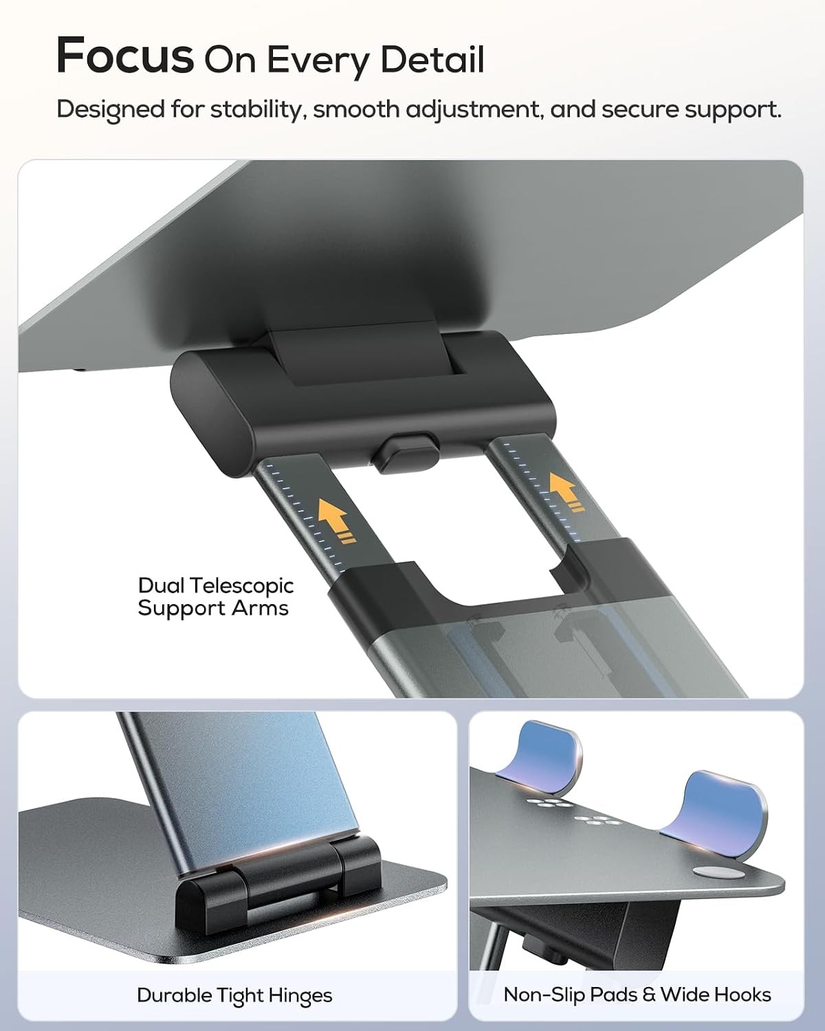 Height Adjustable Laptop Stand for Desk, Dual Foldable Aluminum Computer Riser