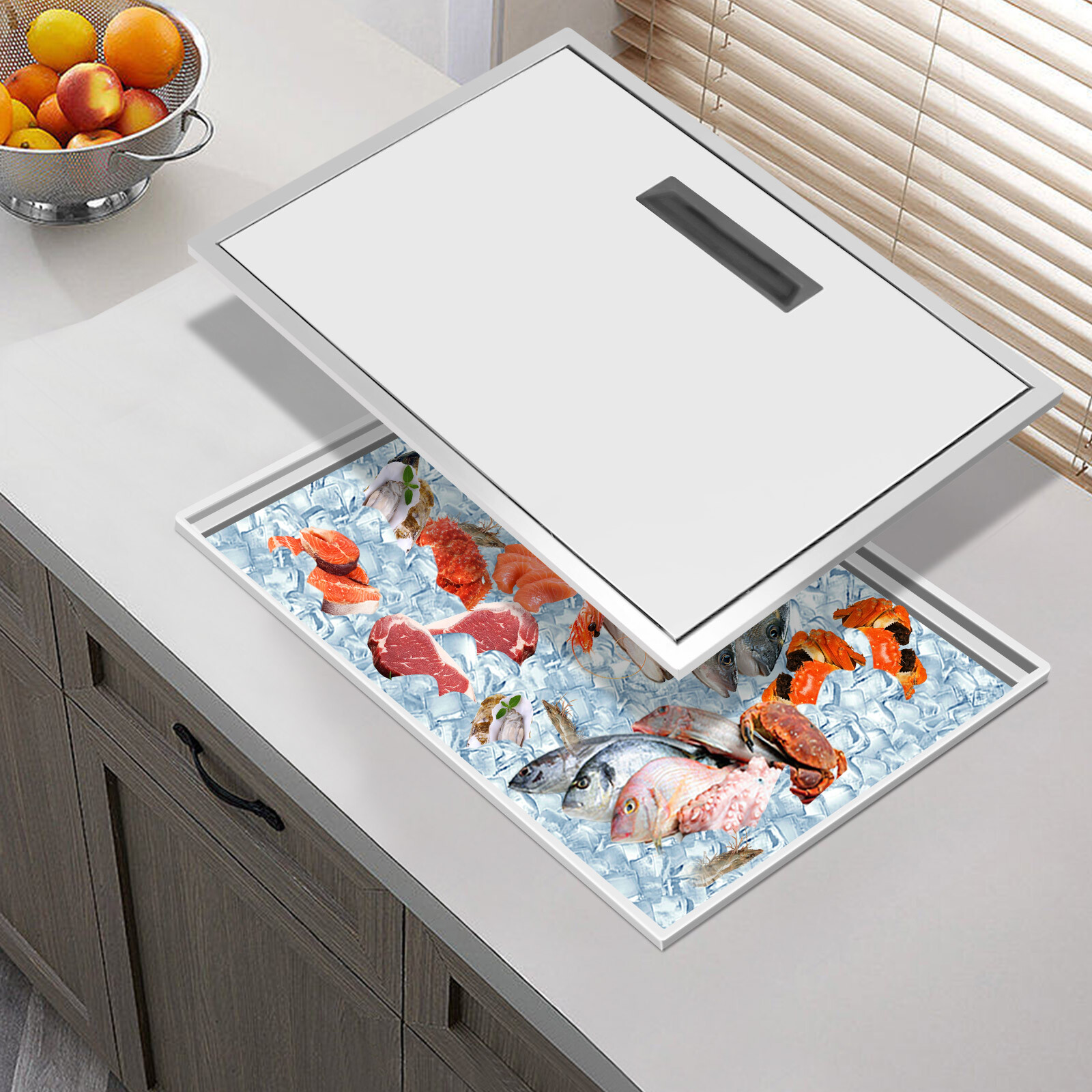 Drop-in Ice Bin Chest Cooler Stainless Steel Removable Lid Cover 22''x17''x12''