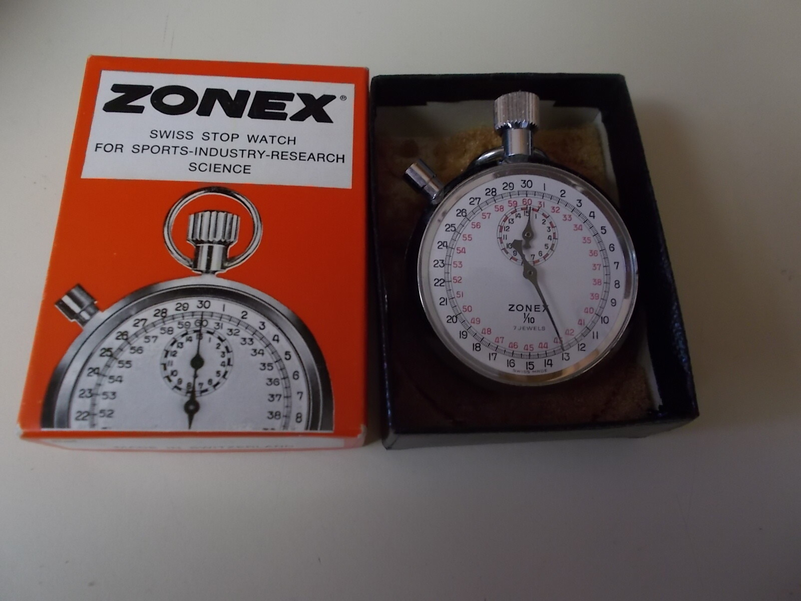 Zonex 7 Jewel Stop watch 1/10 Swiss Made  Works in Box Very Nice Condition