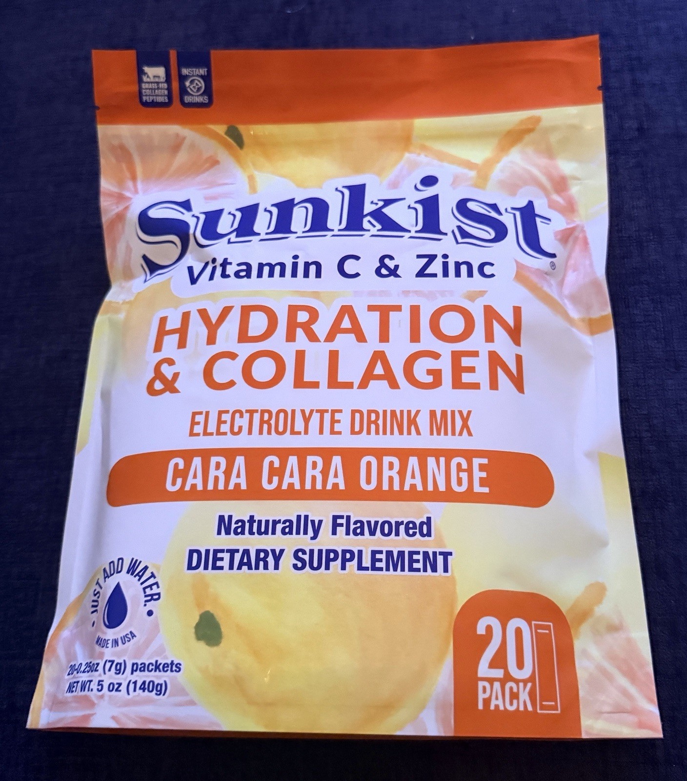 Sunkist Collagen + Hydration Cara-Cara Orange Electrolyte Drink Mix 20 Pack NEW