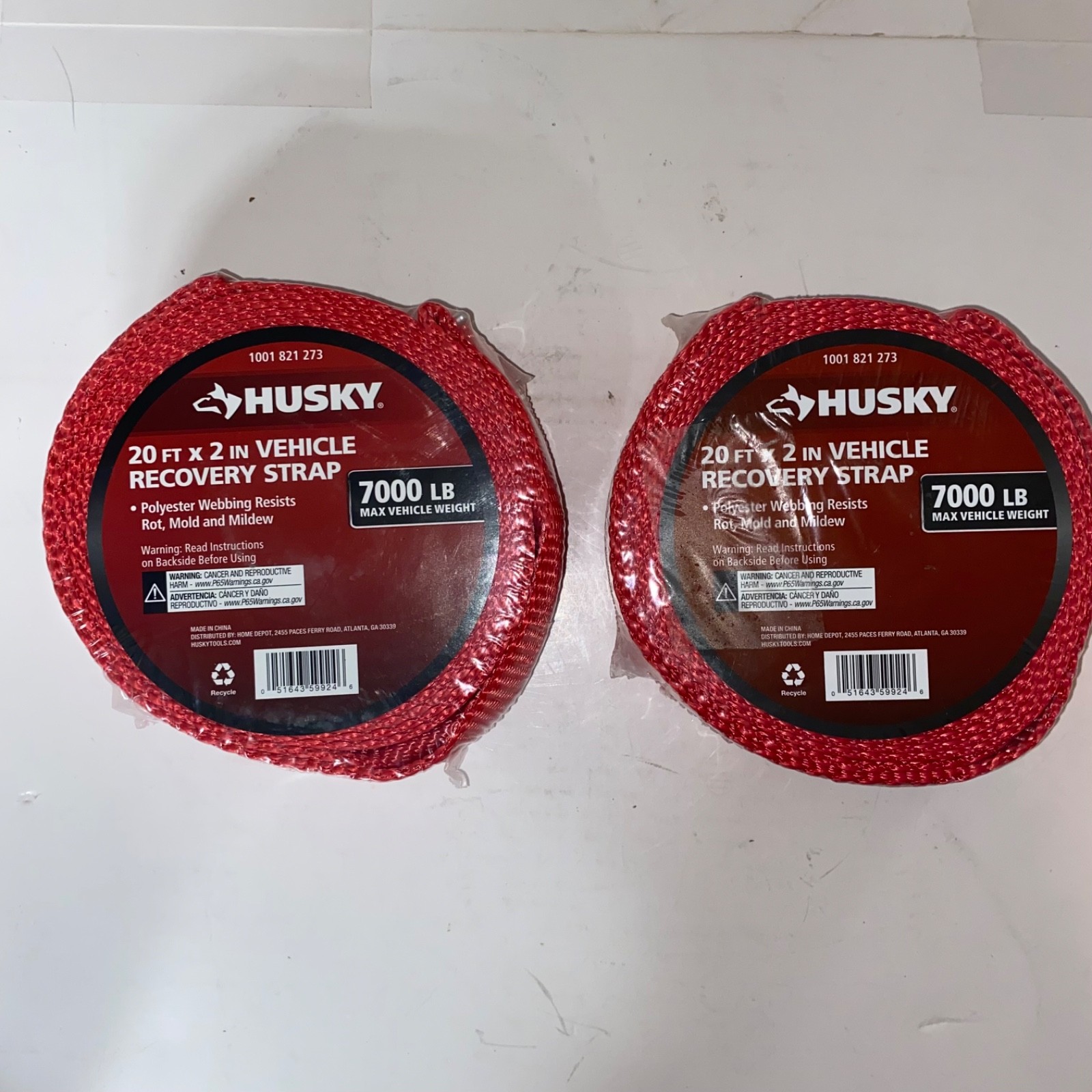 Husky 2 Inch 20 Foot Red Polyester Vehicle Recovery Tow Strap 1001821273 2 Pack