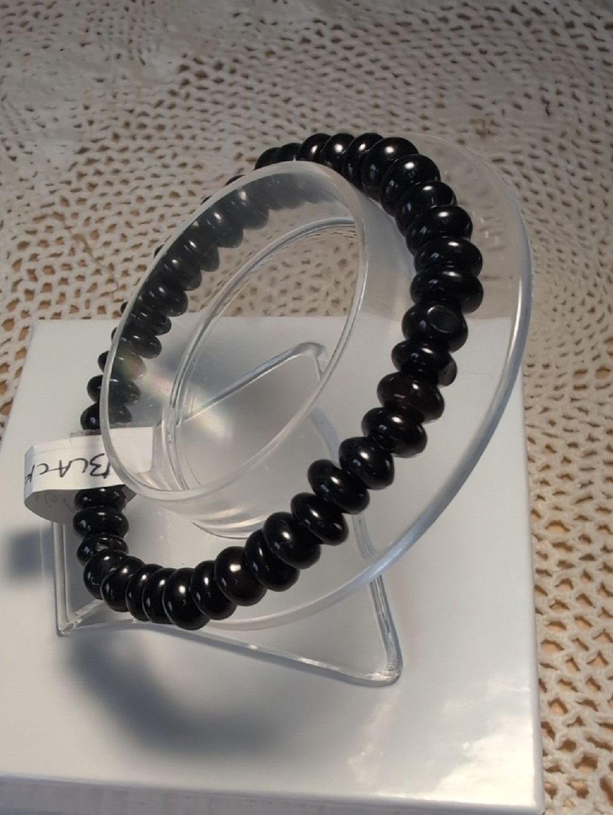 Black Agate Stretch Bracelet, 8 Inches