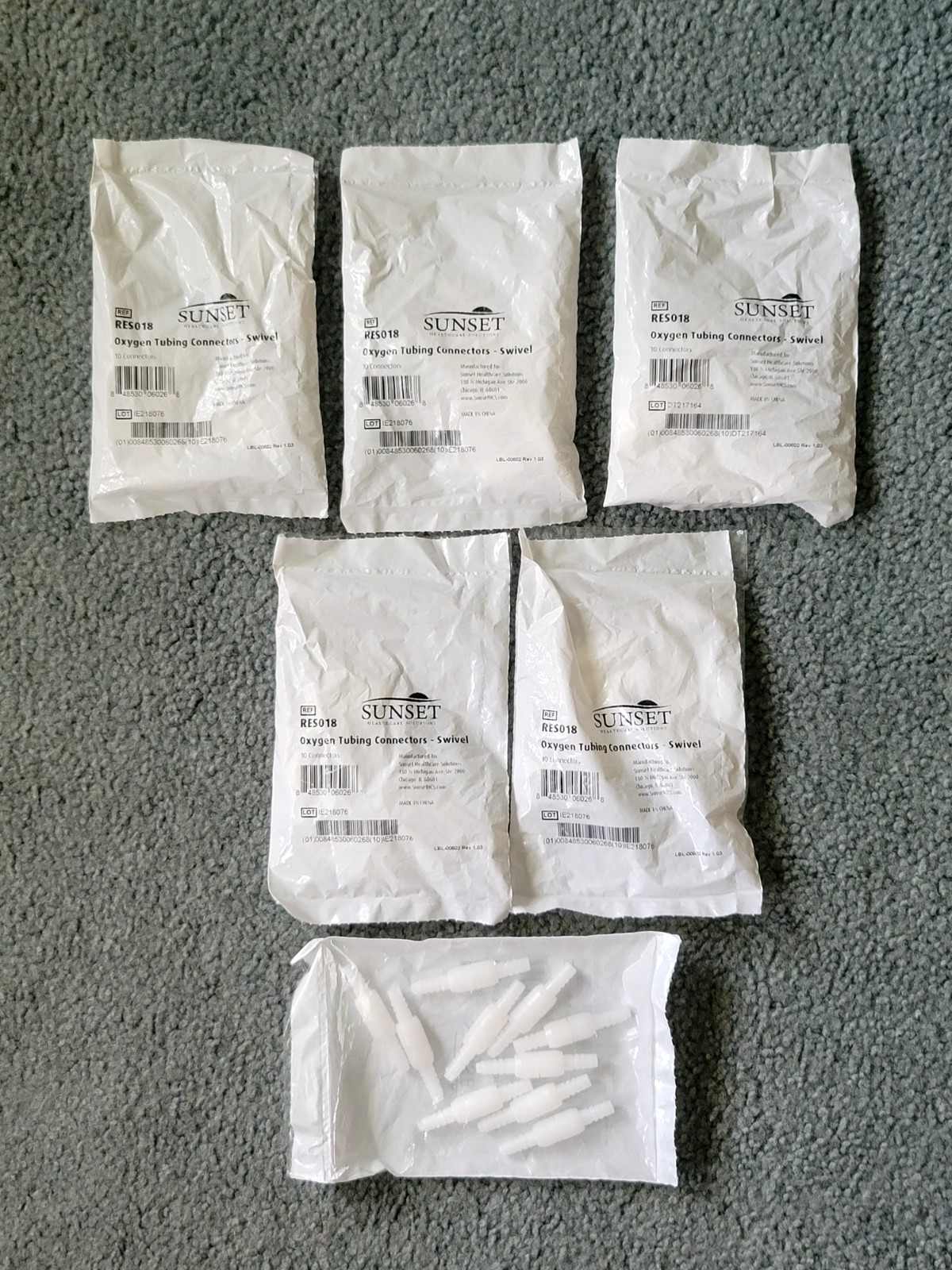 Sunset RES018 Oxygen Tubing Swivel Connectors (Lot of 60)