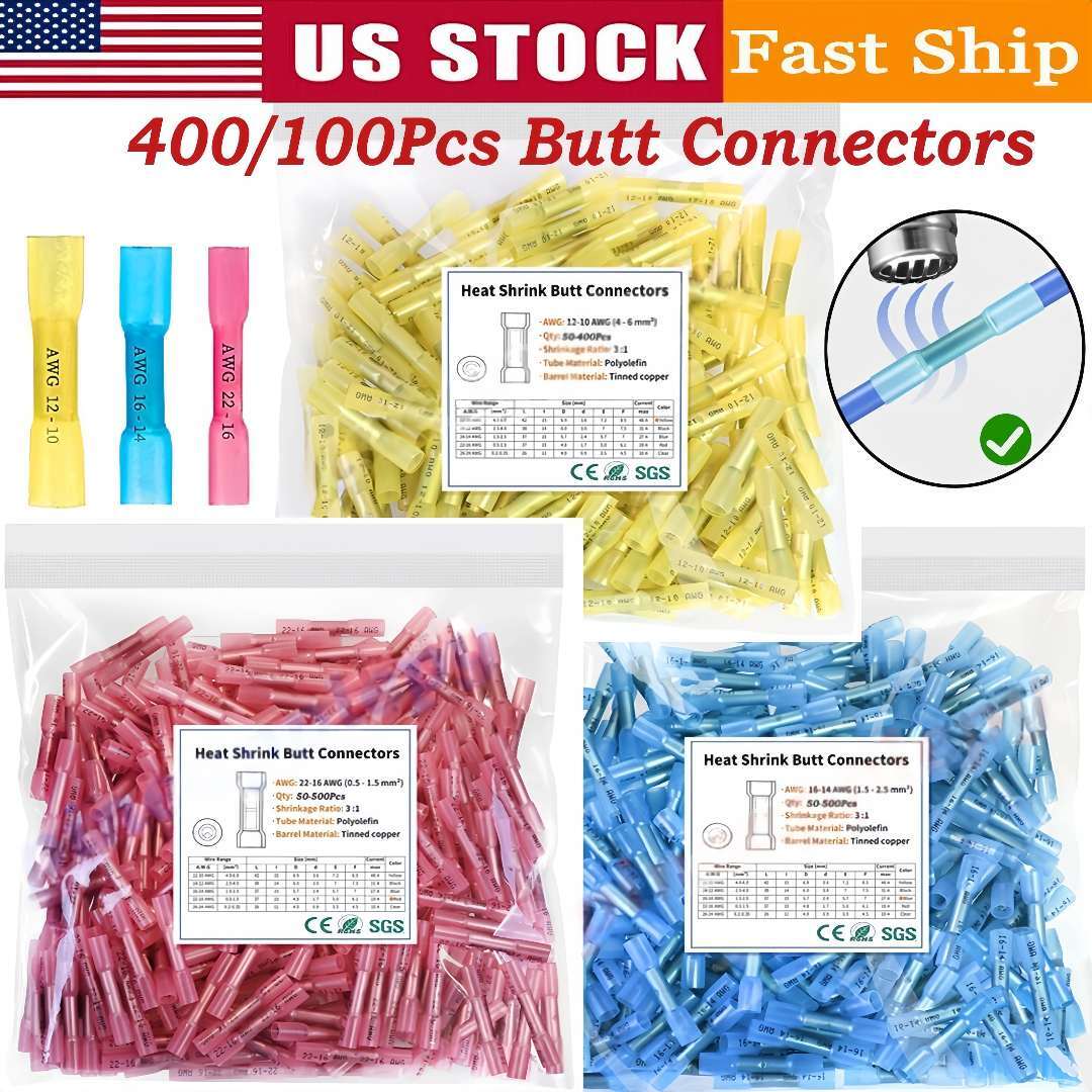 500/100x Waterproof Heat Shrink Butt Splice Wire Connector Insulated Terminals