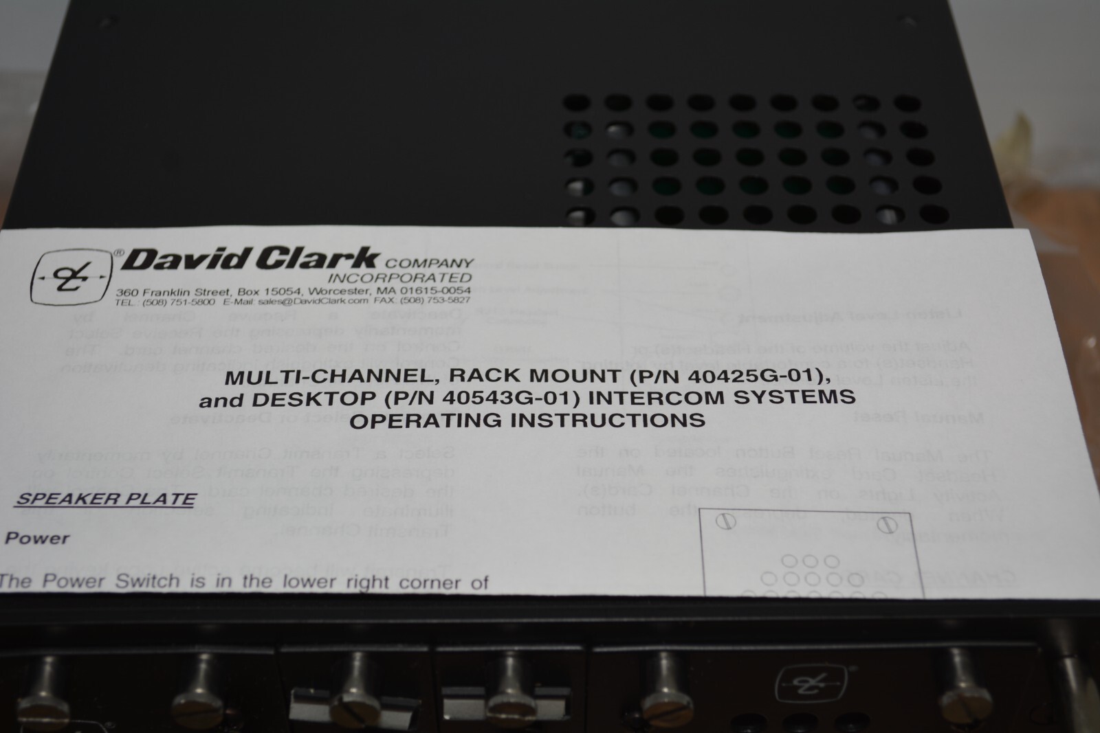 David Clark Multi-Channel Desktop Intercom P/N: 40543G-01 #W1976