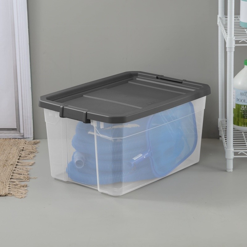 Durable 76 Quart Stackable Plastic Storage Bin W/ Latch Lid Garages Attics New