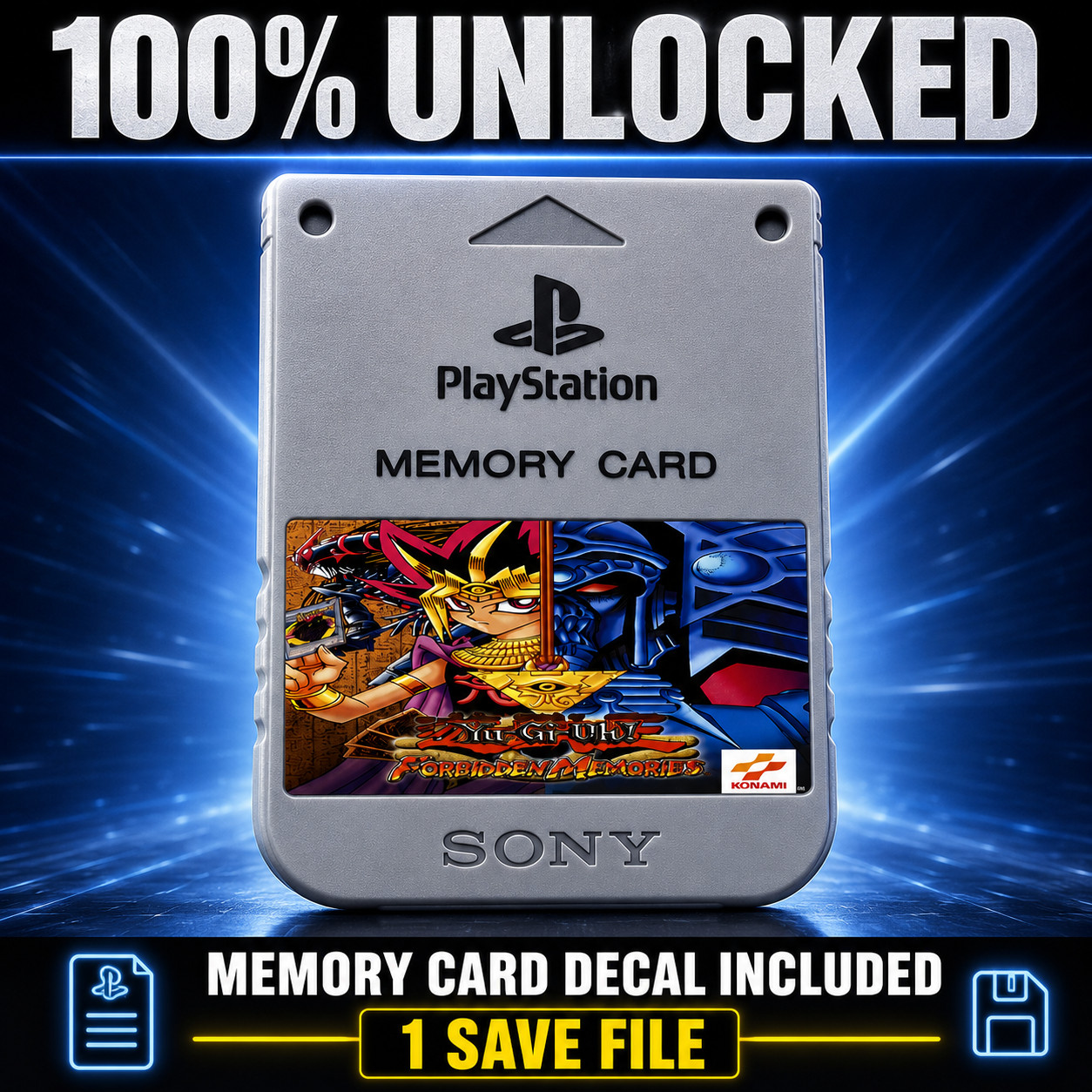 Yu-Gi-Oh! Forbidden Memories PS1 Official Memory Card 100% Complete Save