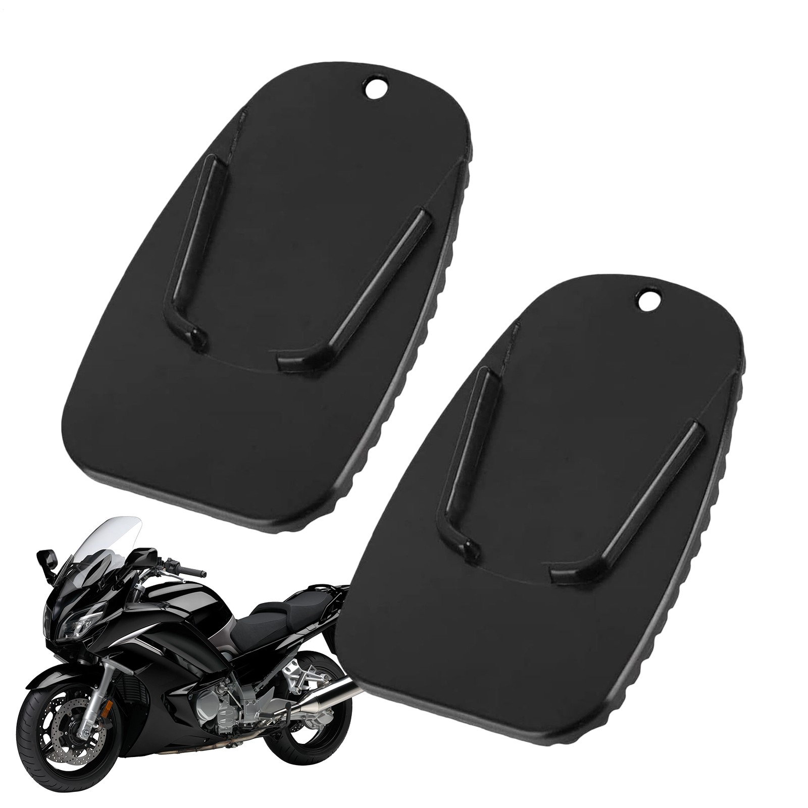 2Pcs Motorcycle Kickstand Pad Black Rugged Kick Stand Coaster Support Plate