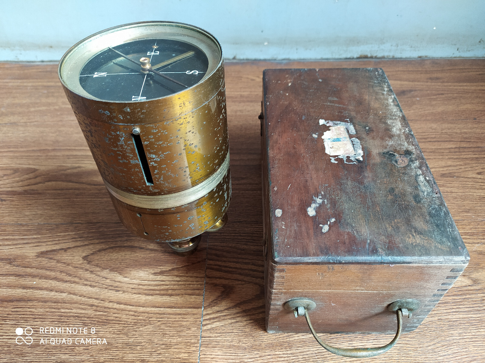 Rare vintage Surveyors circular cross staff pantometer instrument with compass.