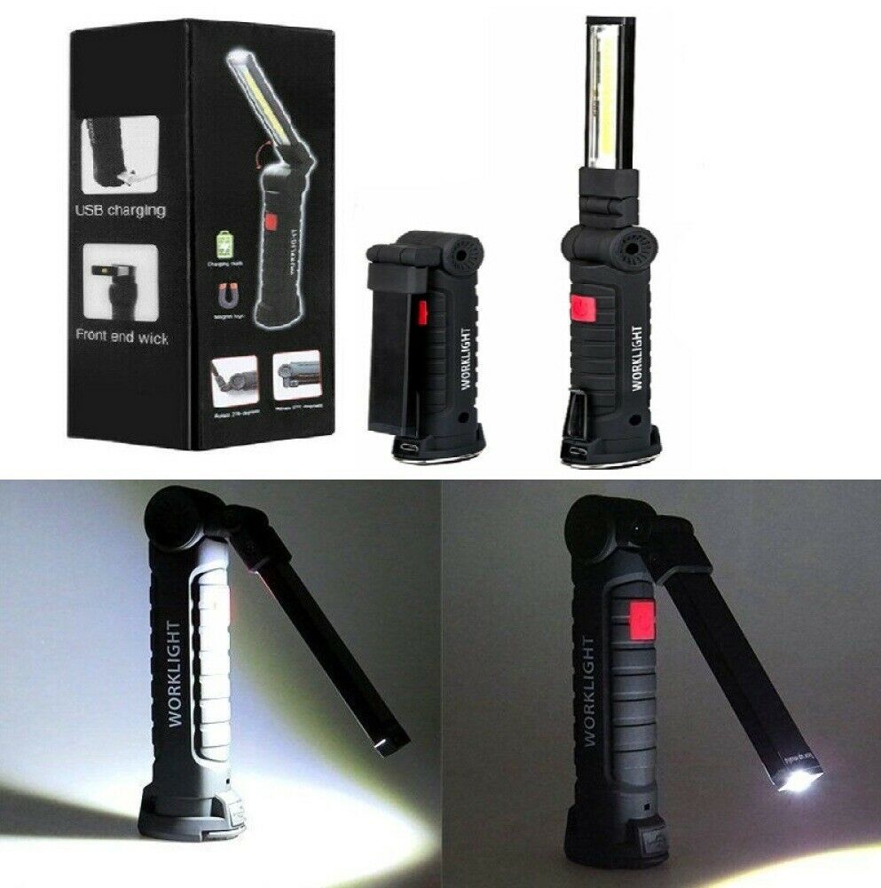 2Sets USB Rechargeable COB LED Work Light Lamp Inspect Folding Torch Flashlight