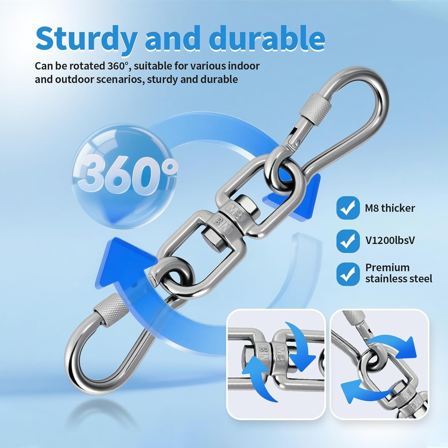 Versatile 1200 lb Swivel Hook & Snap Hook Set - Perfect for Hammocks & Gyms