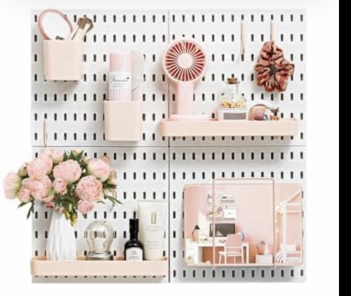 VUSIGN Pegboard Combo Wall Organizer Kit. 22” x 22” RARE White & Pink.NEW In BOX