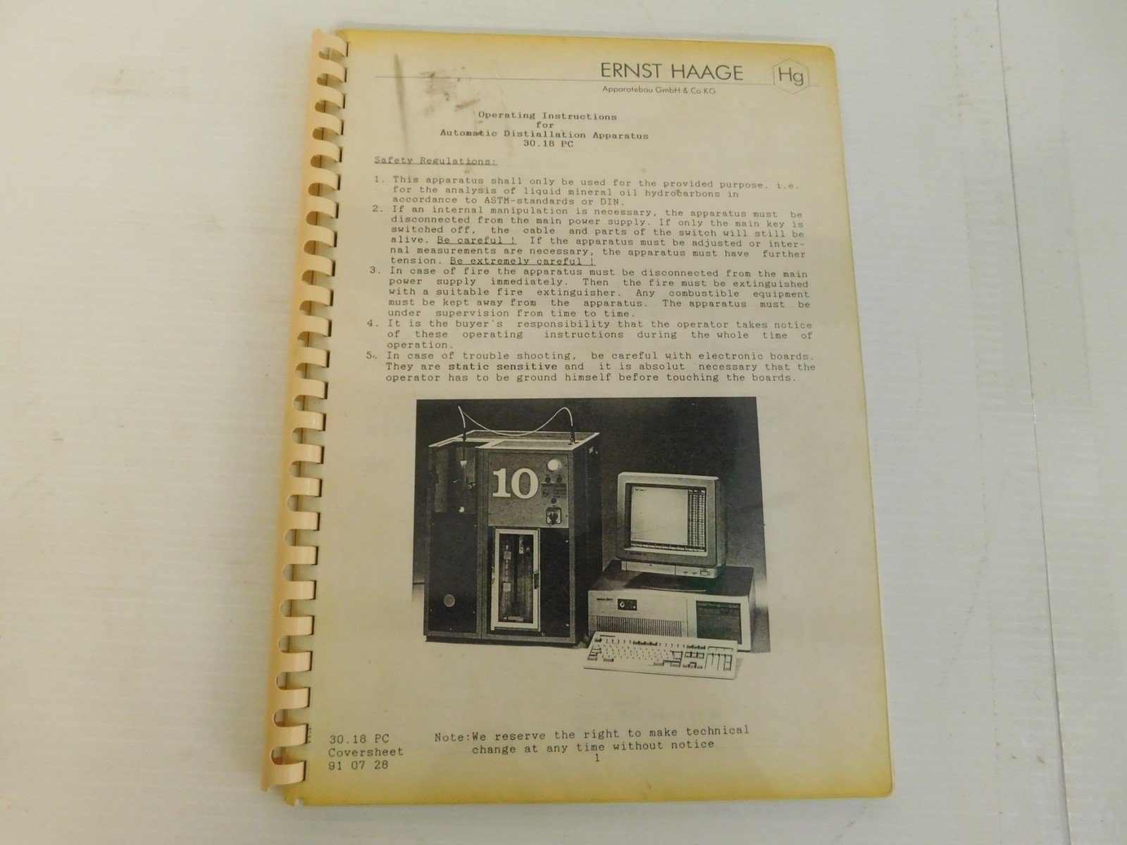 ERNST HAAGE AUTOMATIC DISTINALLATION APPARATUS 30.18PC INSTRUCTIONS (LSM148)