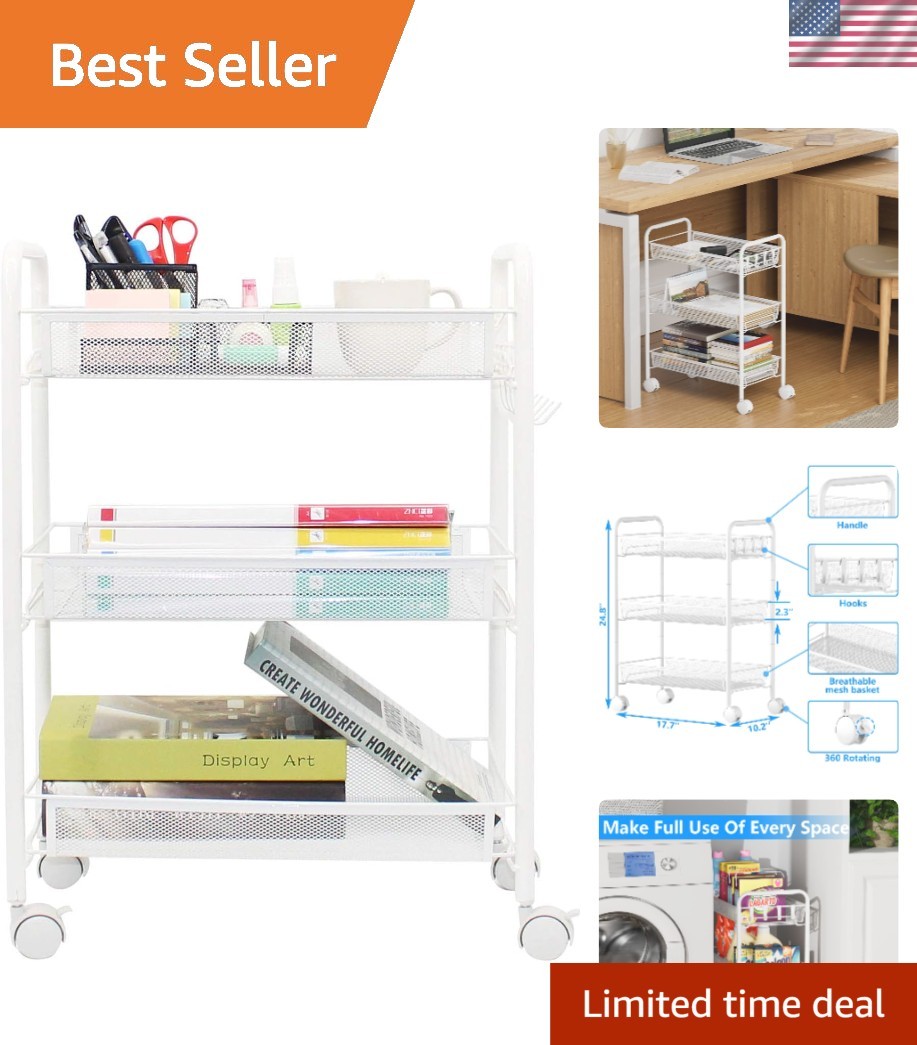 Contemporary Multi-Functional Rolling Cart with 4 Hooks - Modern Home Essentials