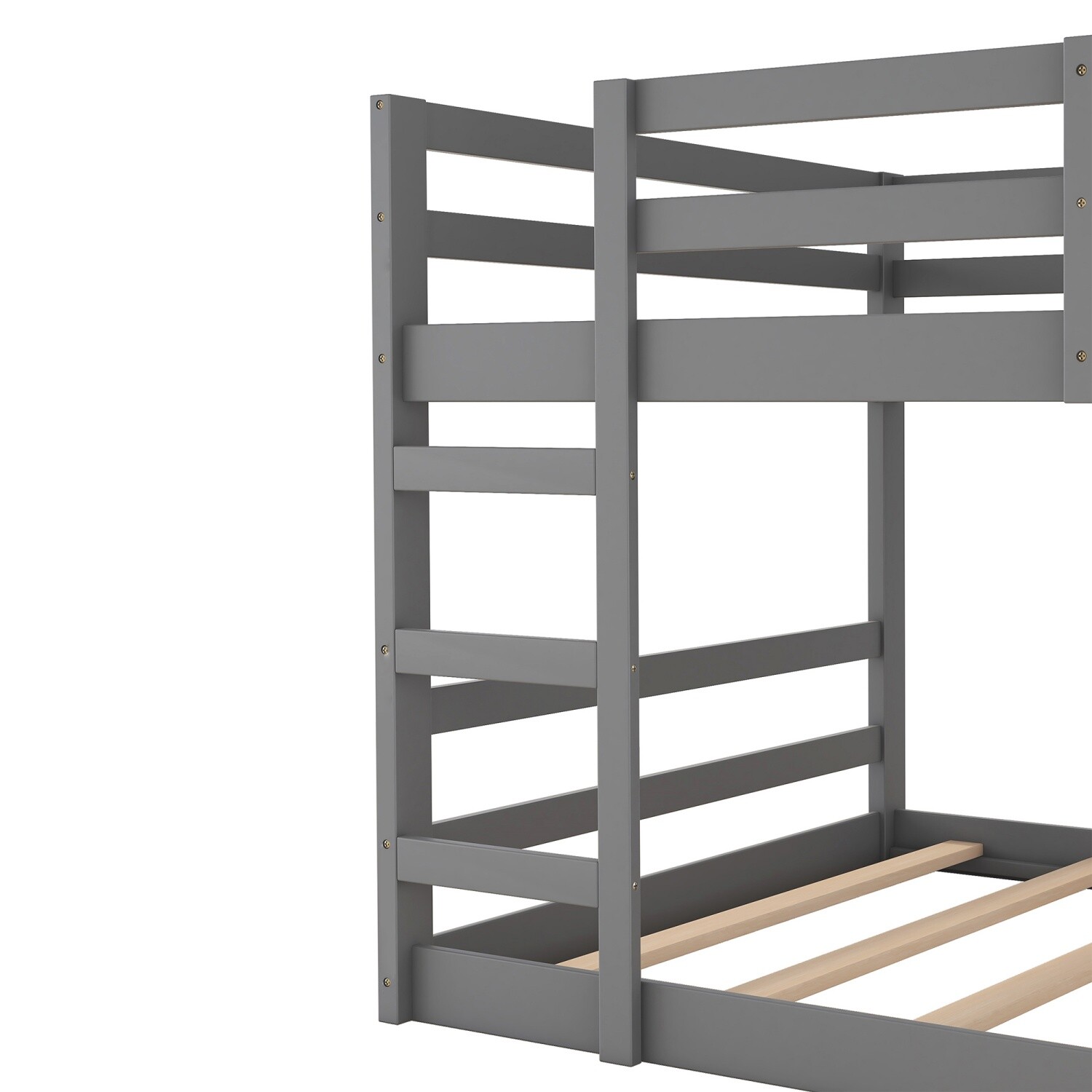 Modern Safe Full Over Full Bunk Bed Wood Bunk Bed Frame with Ladder Gray