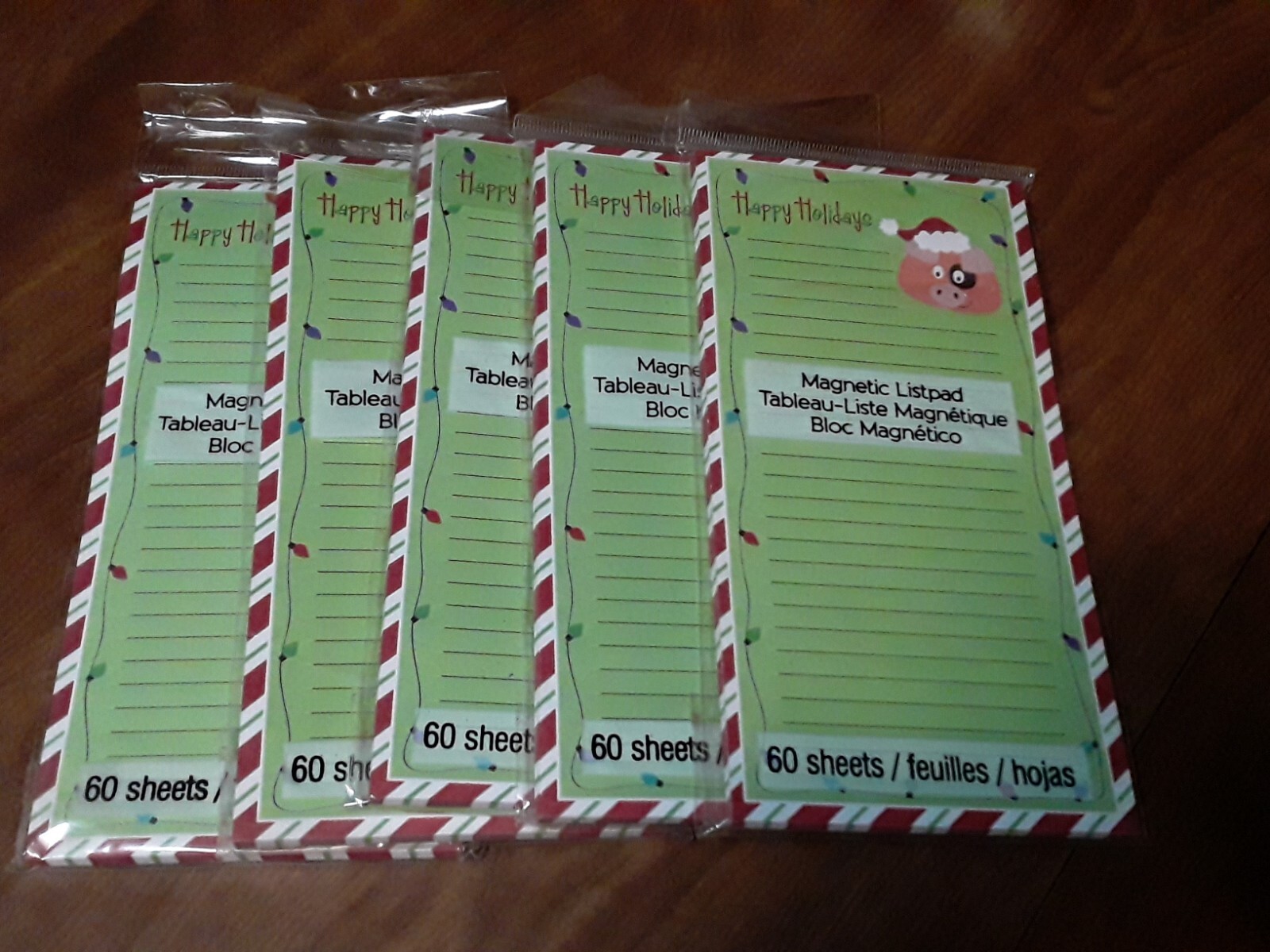 5 New Magnetic Christmas Notepads/ List Pads- Pig Design Happy Holidays