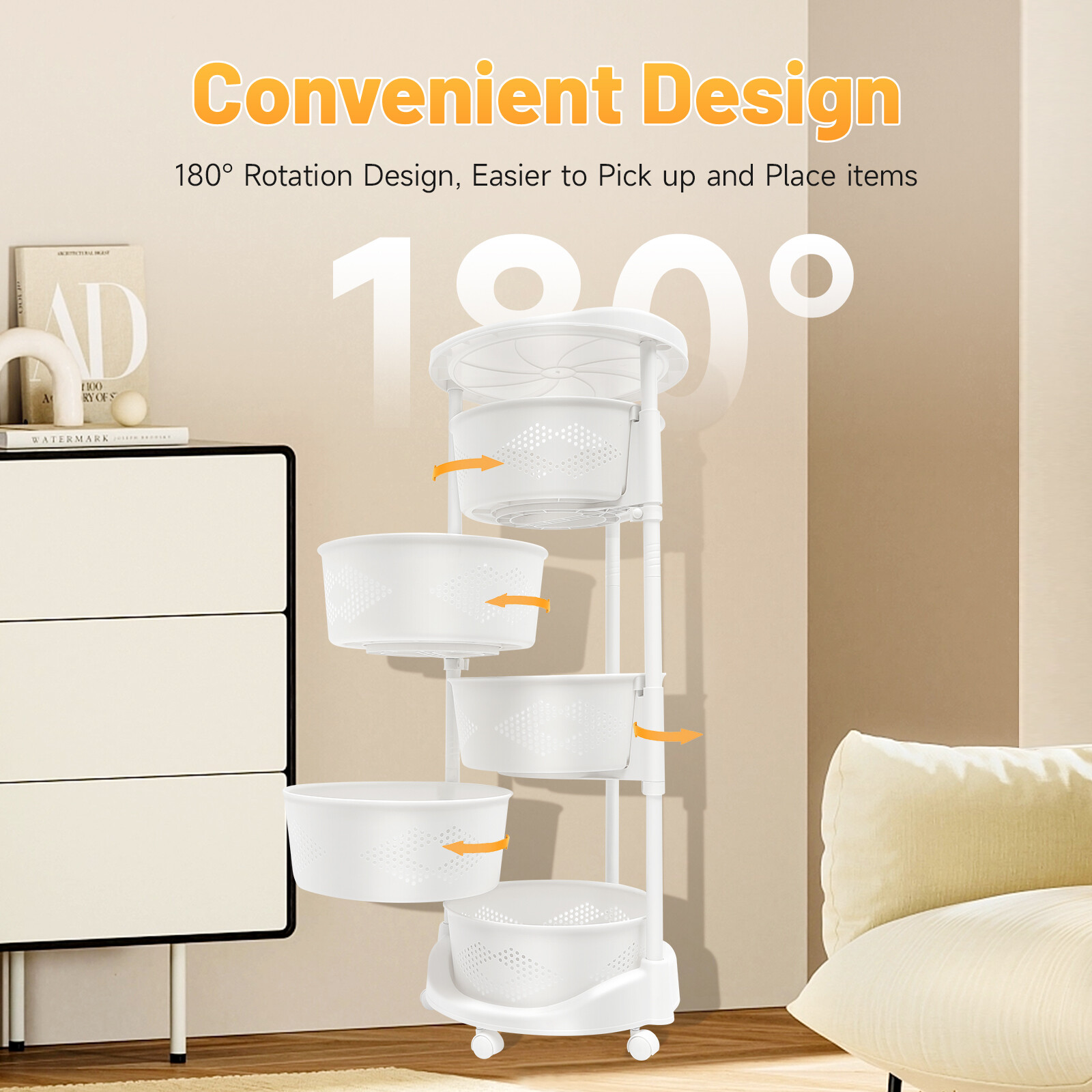 5-Tier Rotating Kitchen Organizer Rack With Fruit & Vegetable Storage Wheels