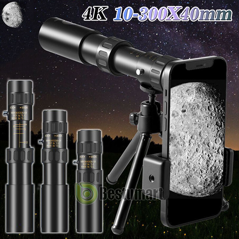 10-300X40mm Phone Camera Zoom Lens Monocular Telescope HD Hiking Hunting Tripod