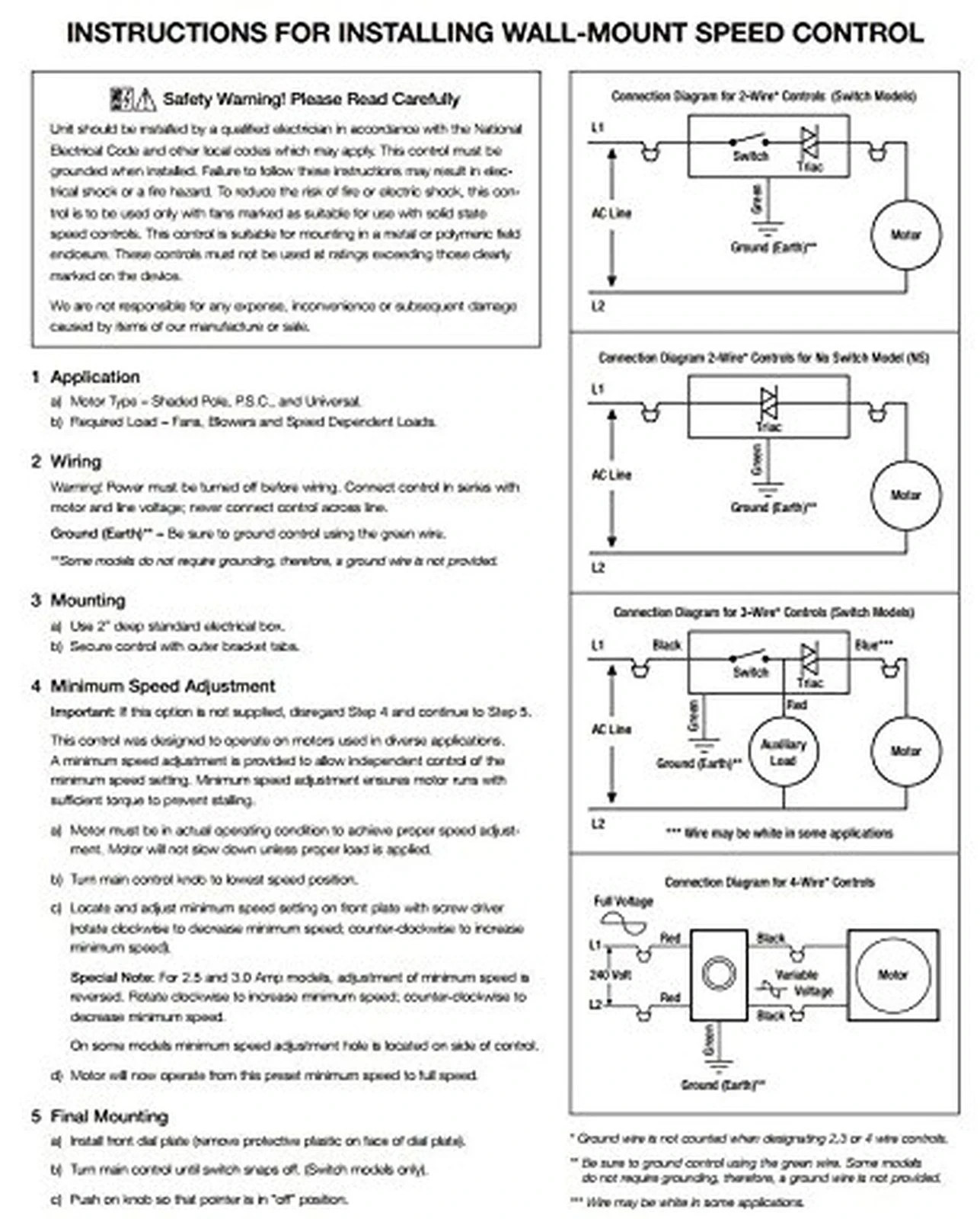 KB Electronics Model KBWC-18K (UL) Variable Speed Fan Control, Wall Mount, Ra...