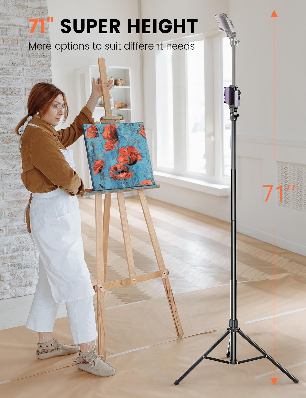 Pnitri 71'' Phone Tripod Stand, Extendable Reinforced Aluminum Stand...