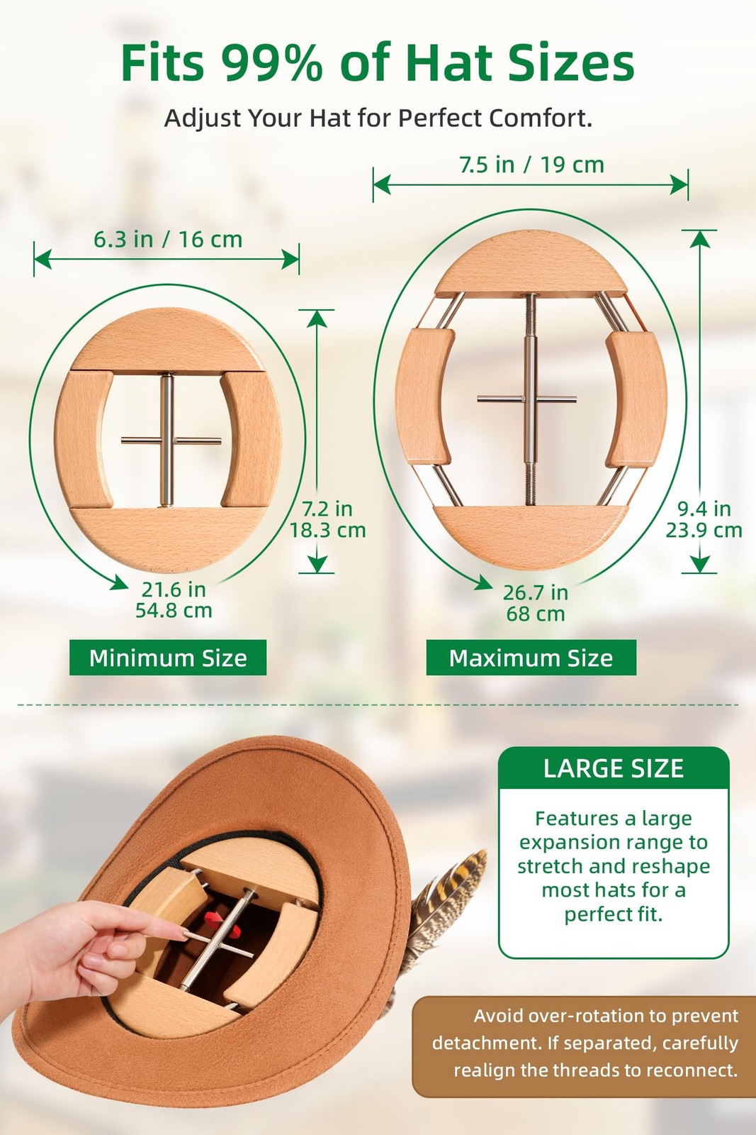 Cowboy Hat Stretcher for Fitted Hats Large Size Cowboy Hat Stretcher 4-Way Ex...