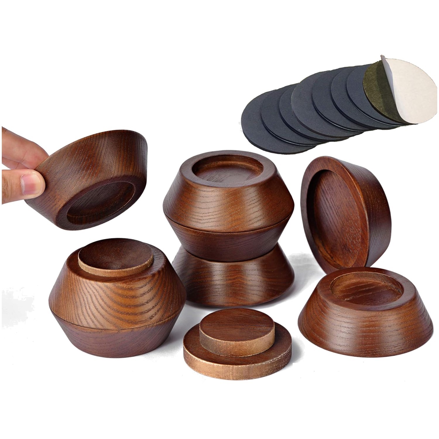 Oak Wood Furniture Risers, 1-4" Adjustable Height, Set of 8