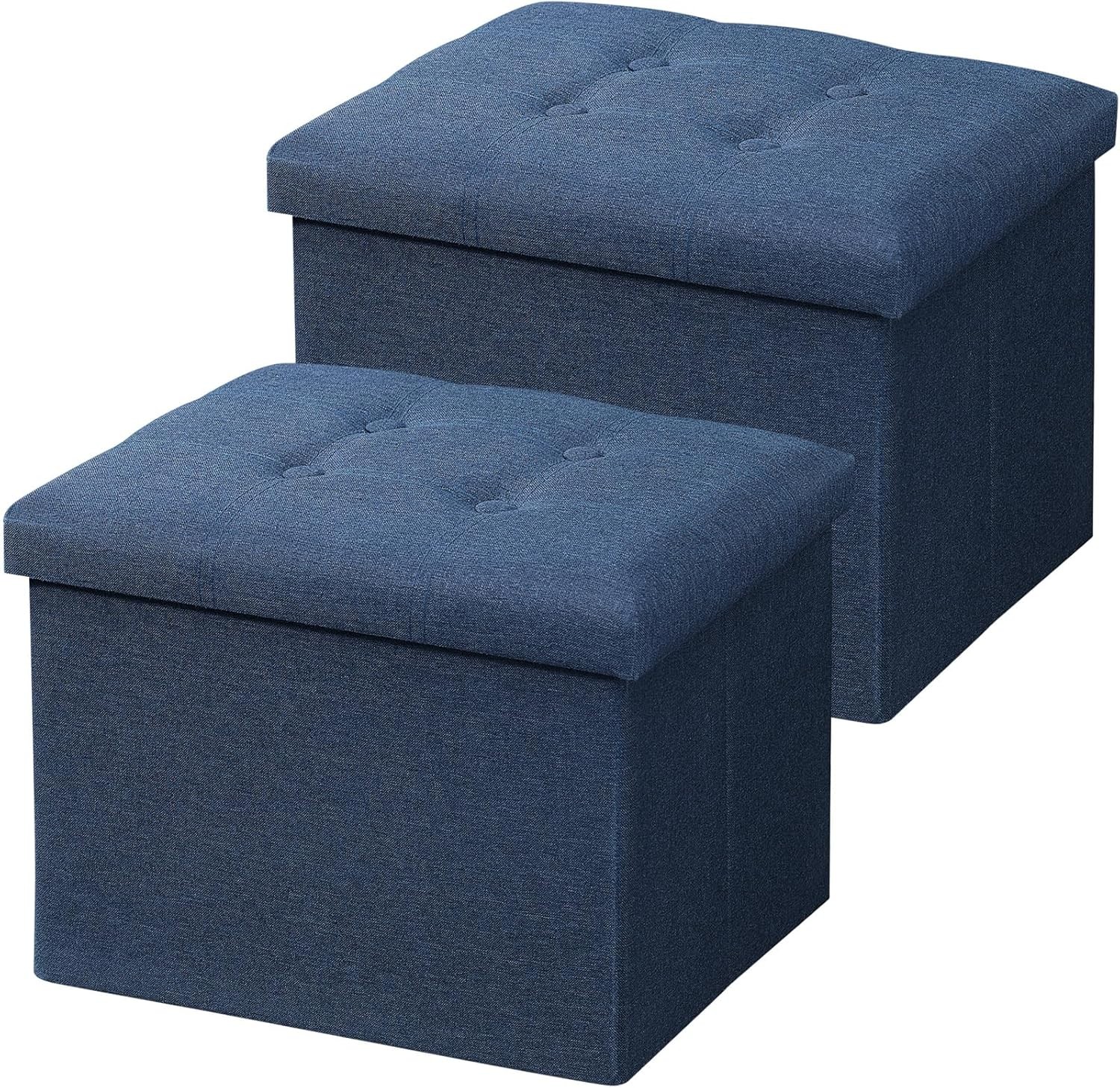 Puf con almacenaje 2pcs azul reposapiés plegable para sala y dormitorio