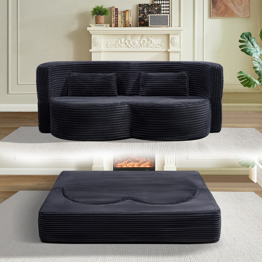 Folding Sofa Bed Corduroy Fabric Double Sofa Suitable for Offices Living Rooms