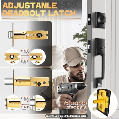 Modern Matte Black Front Door Lock & Handle Set - Matte Black Handle & Deadbolt