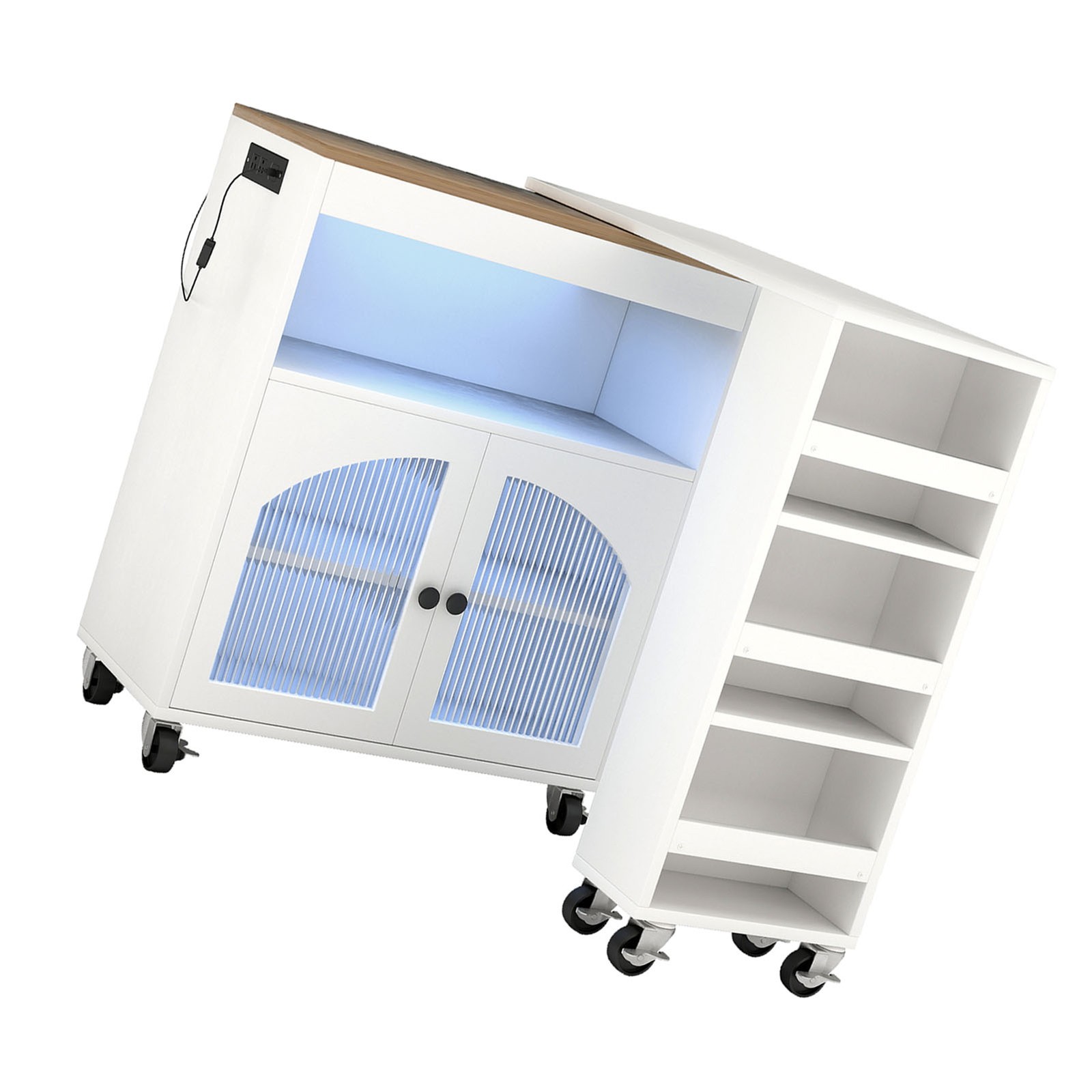 Kitchen Island On Wheels With Extended Table MDF Rolling Kitchen Storage Cabinet