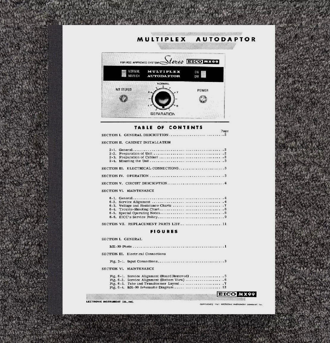 Stereo Multiplex Autodaptor Owners Instruction Manual Fits Eico MX-99