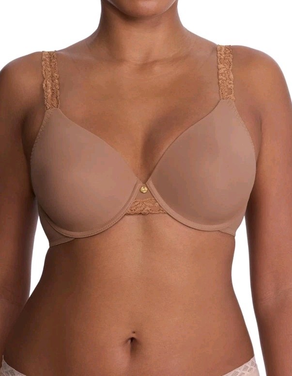 Natori Bra 736037 Body Double Lace Trim Full Fit T-Shirt Wire 34DDD Suntan NEW