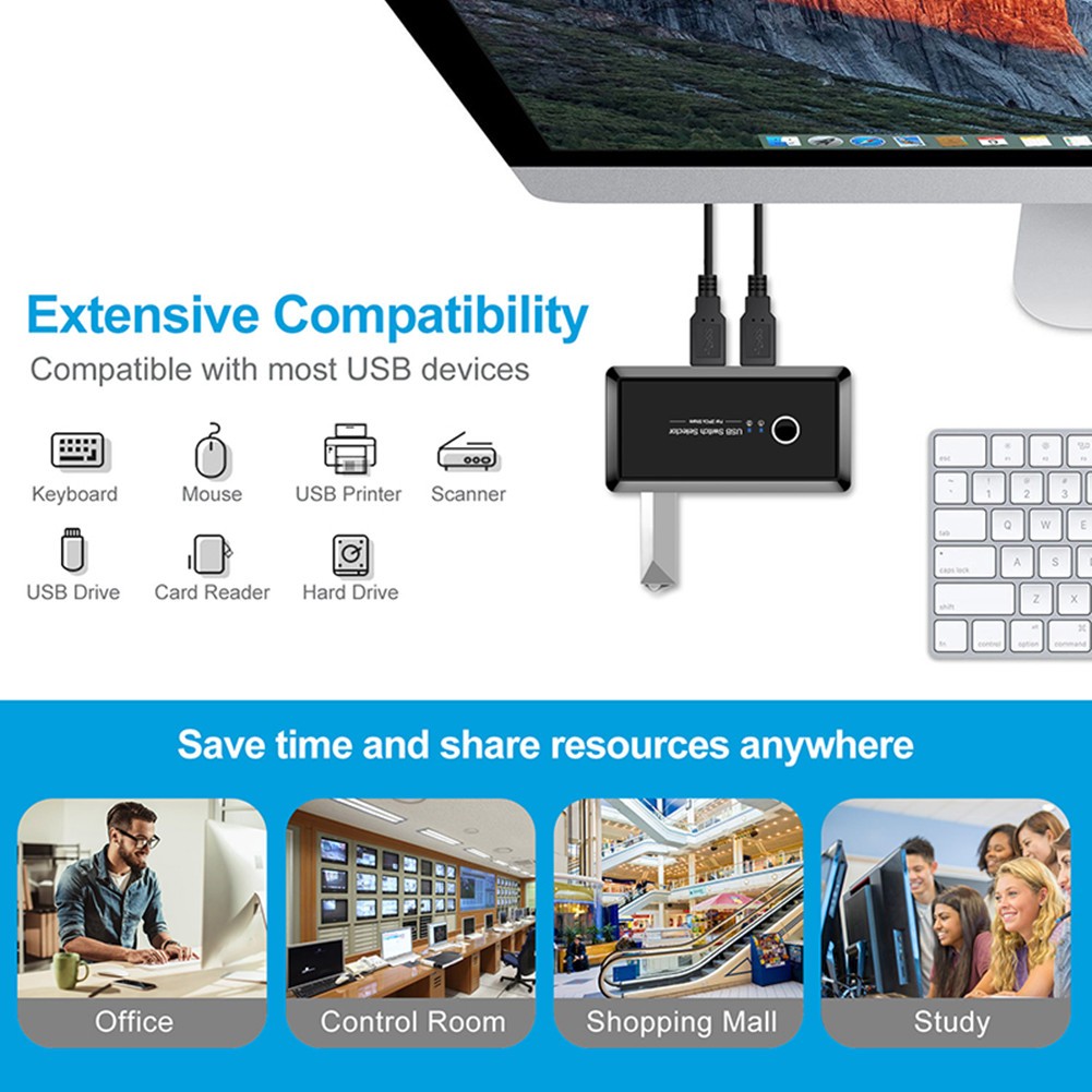 KVM Switch USB 3.0 2.0 for PC Laptop 2 Computers Users Sharing 4 USB Devices
