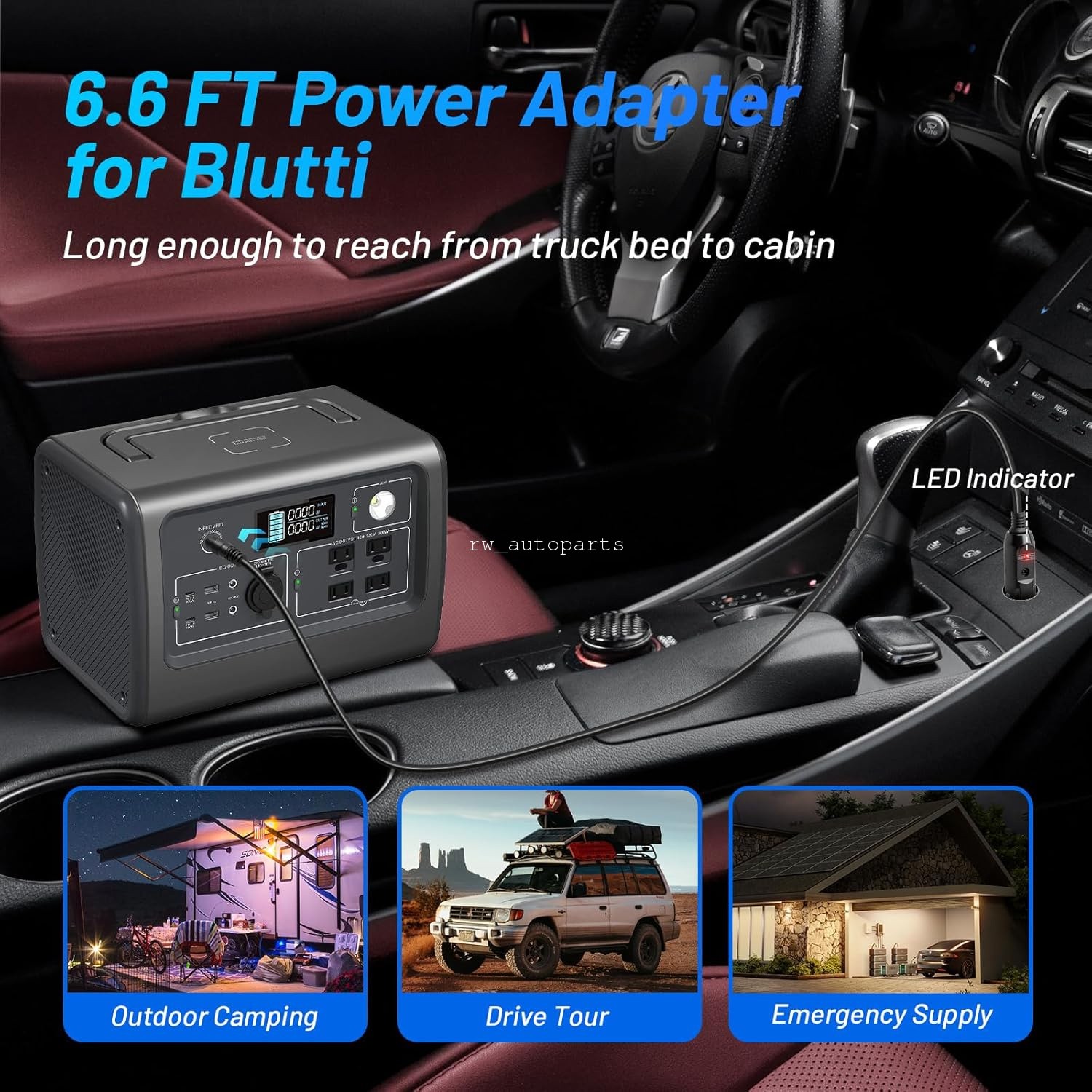 6.6FT Car Charger Power Cord DC7909 8mm For Goal Zero Yeti GZYeti Power Station