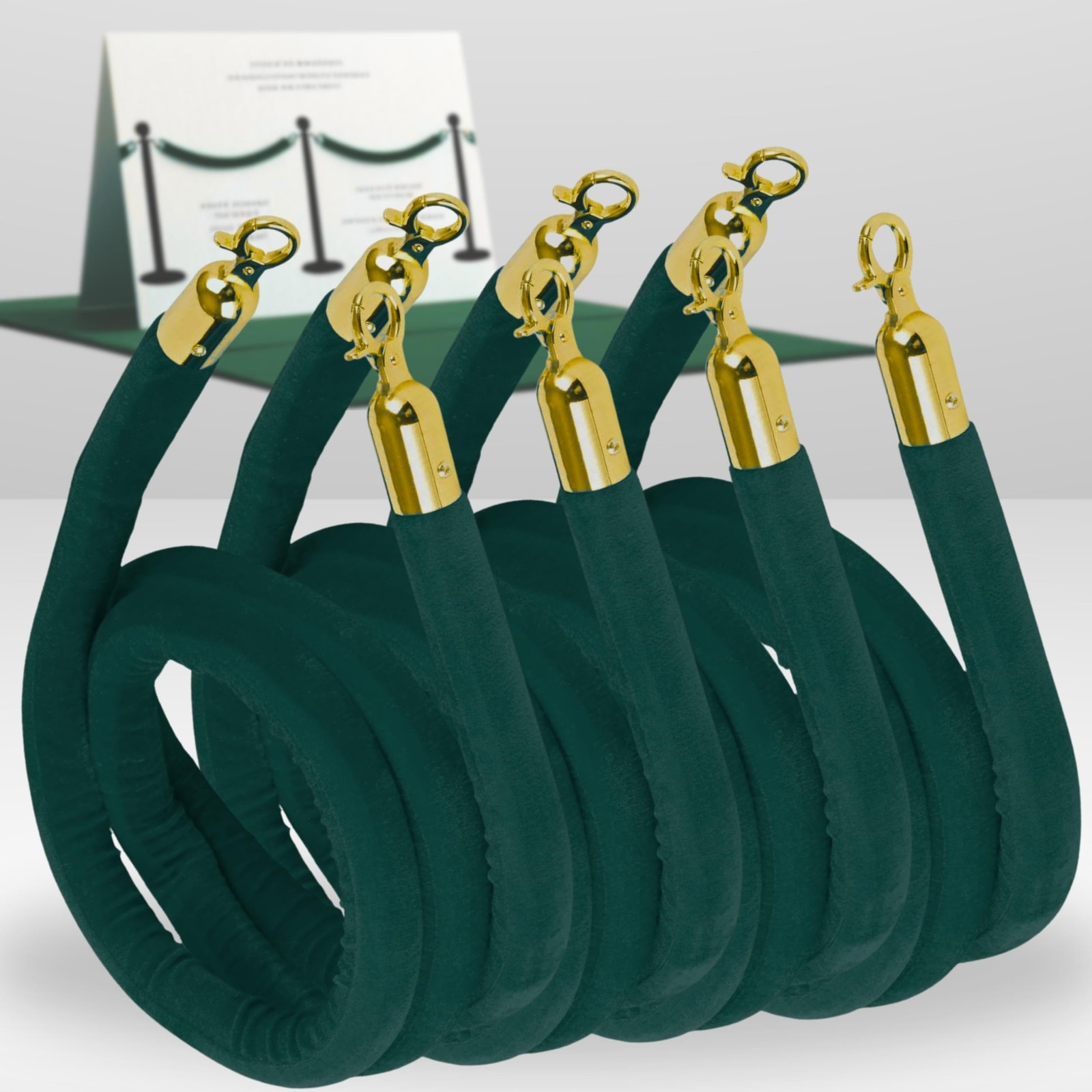 4 PCS Dark Green Thick Velvet Rope VIP String Barrier Crowd Control 5Feet