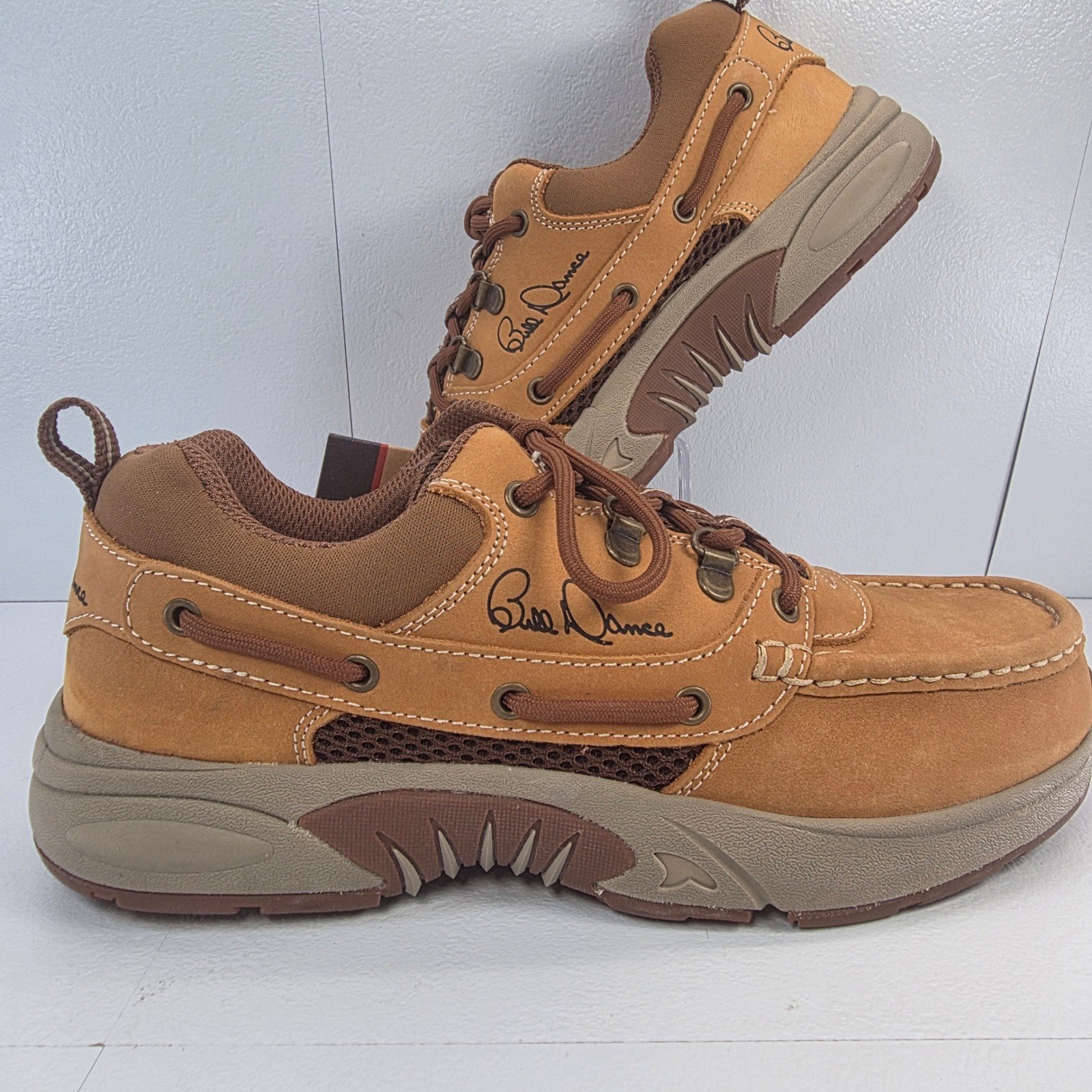 Rugged Shark Bill Dance Mens Tan Leather Mesh Boat Shoes Fishing Angler Sneakers