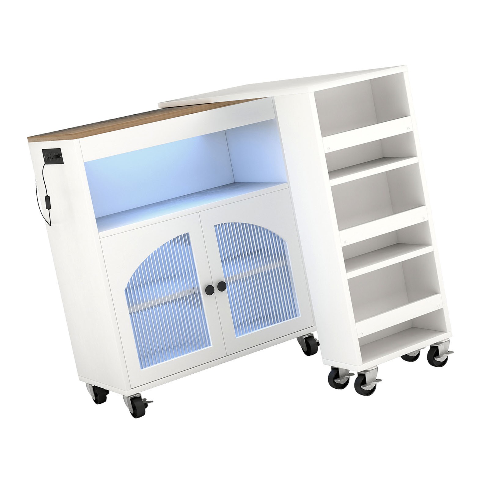 Kitchen Island On Wheels With Extended Table MDF Rolling Kitchen Storage Cabinet