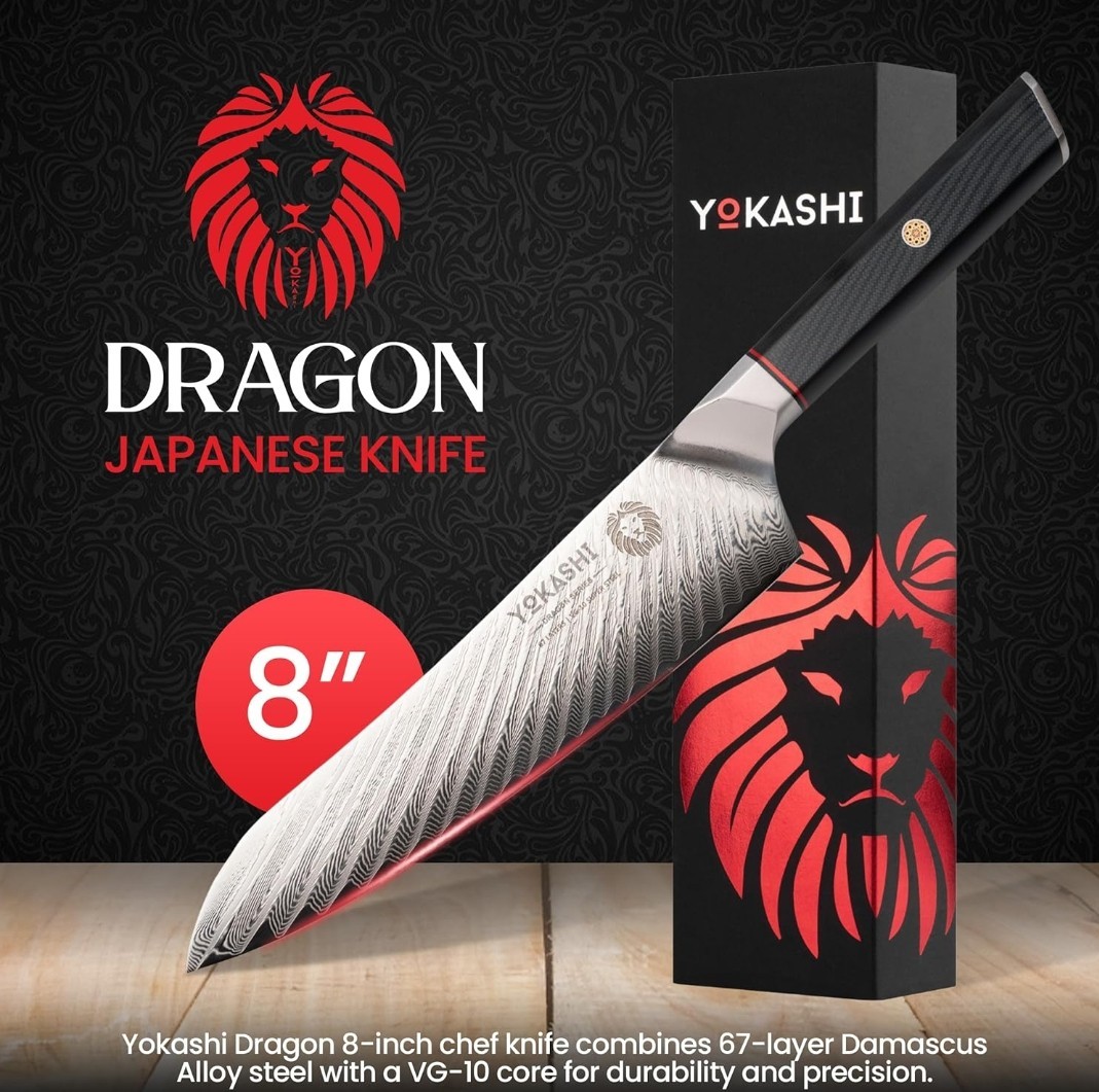 YOKASHI Dragon Japanese Chef Knife - 8 inch High-Carbon Damascus Steel VG-10