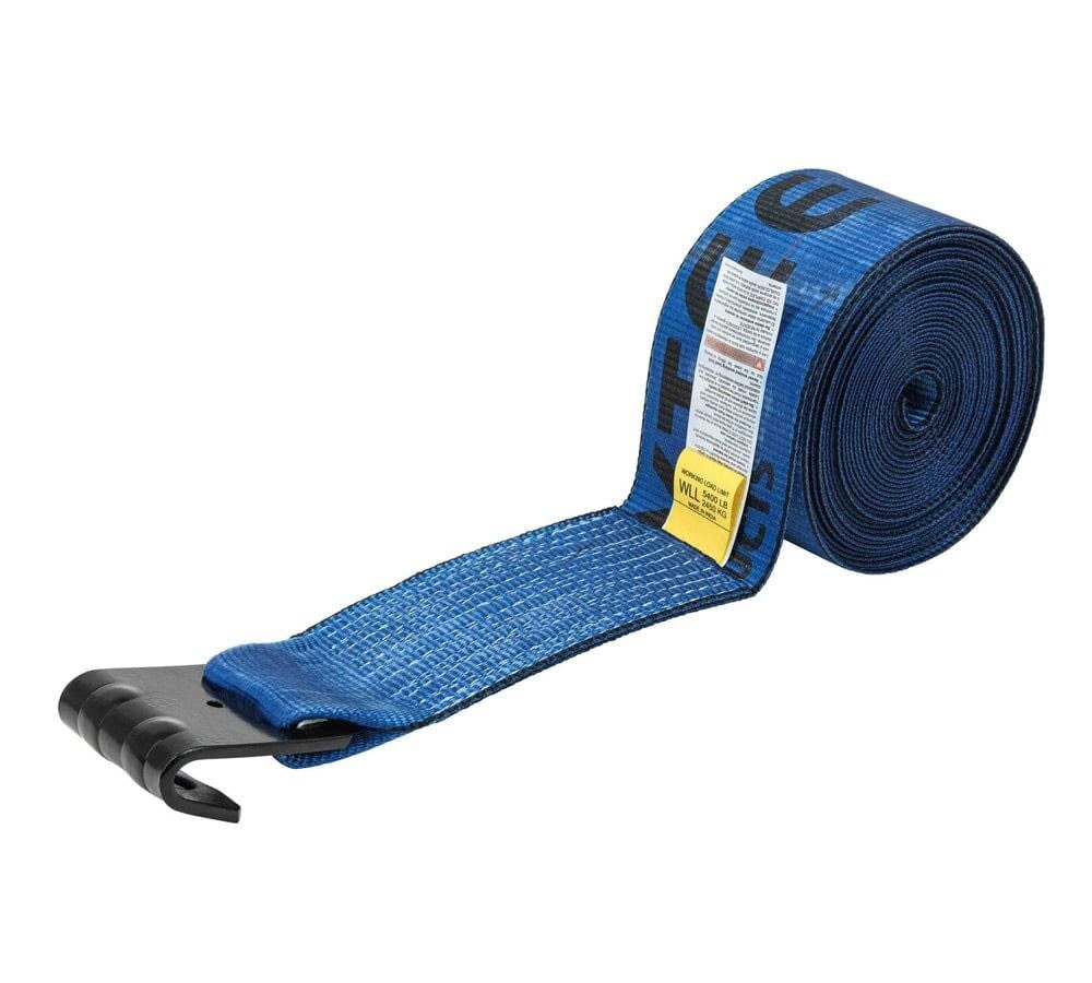 Winch Straps 4"x27' Blue Heavy Duty Tie Down w/Flat Hook WLL# 5400 lbs