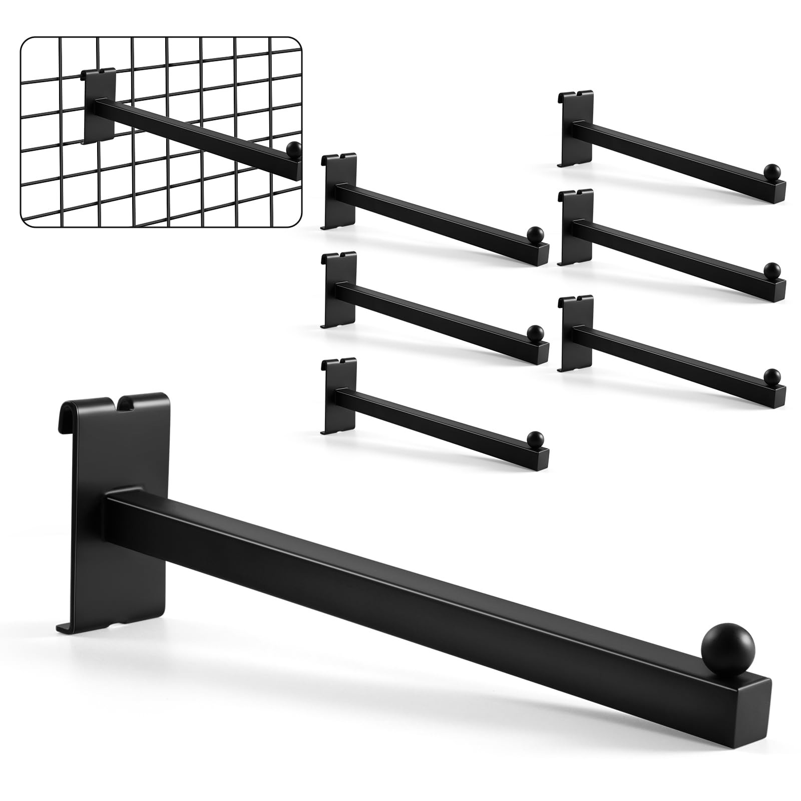 12 Inch Ball-End Heavy Duty Gridwall Panel Hook Black Display Hanger 8 PCS