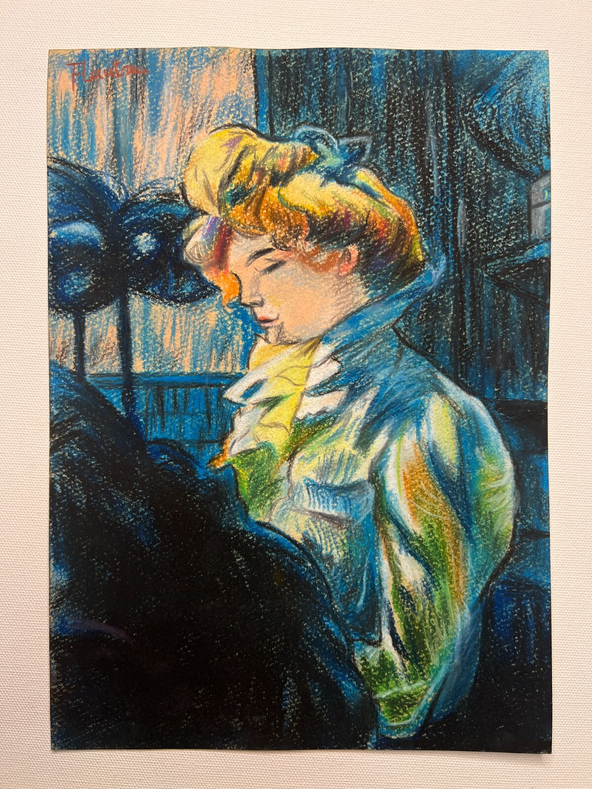 Toulouse Lautrec (Handmade) Drawing On old Paper Signed & Stamped Mixed Media