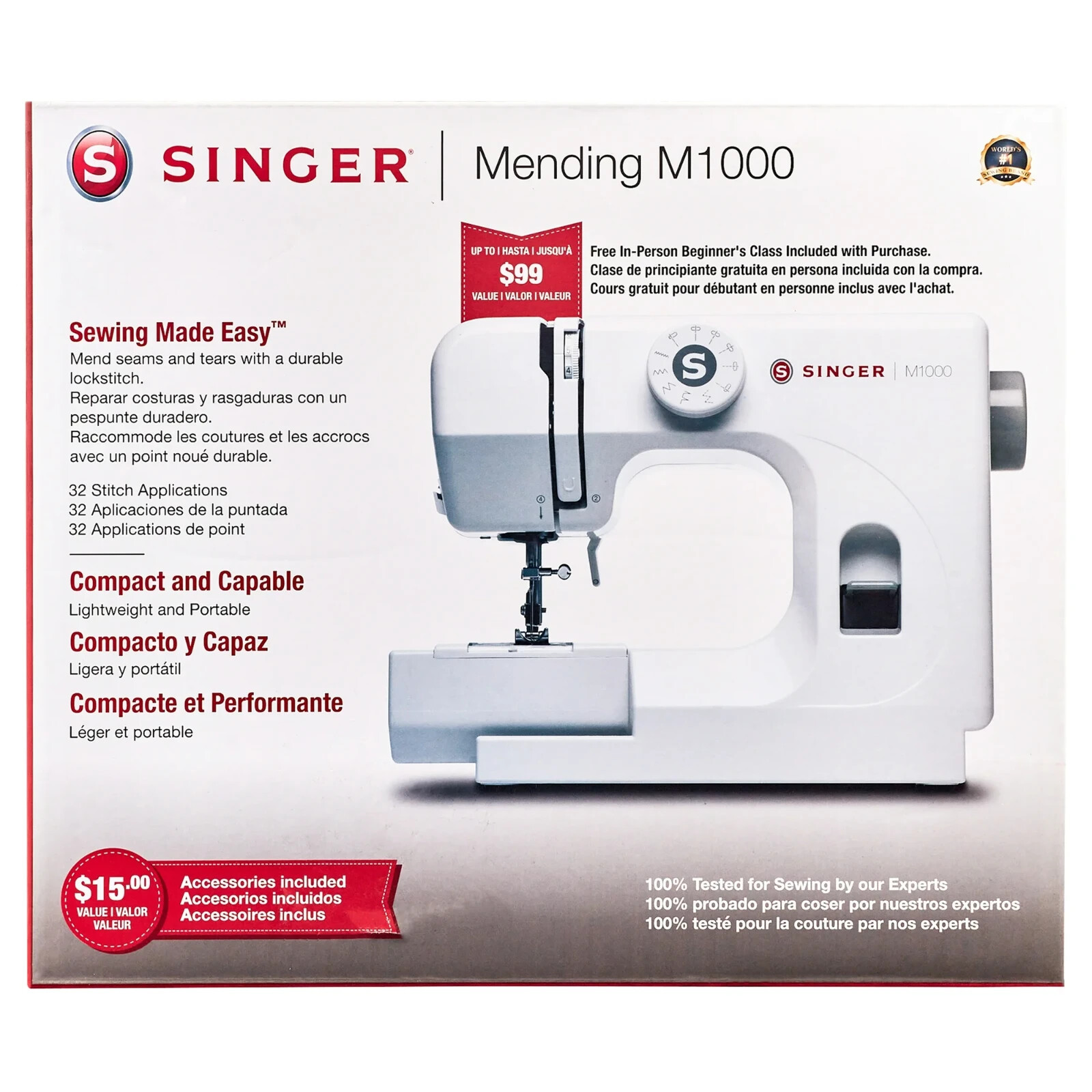 SINGER M1000 SEWING MACHINE + ACCESSORIES, WHITE *DISTRESSED PKG