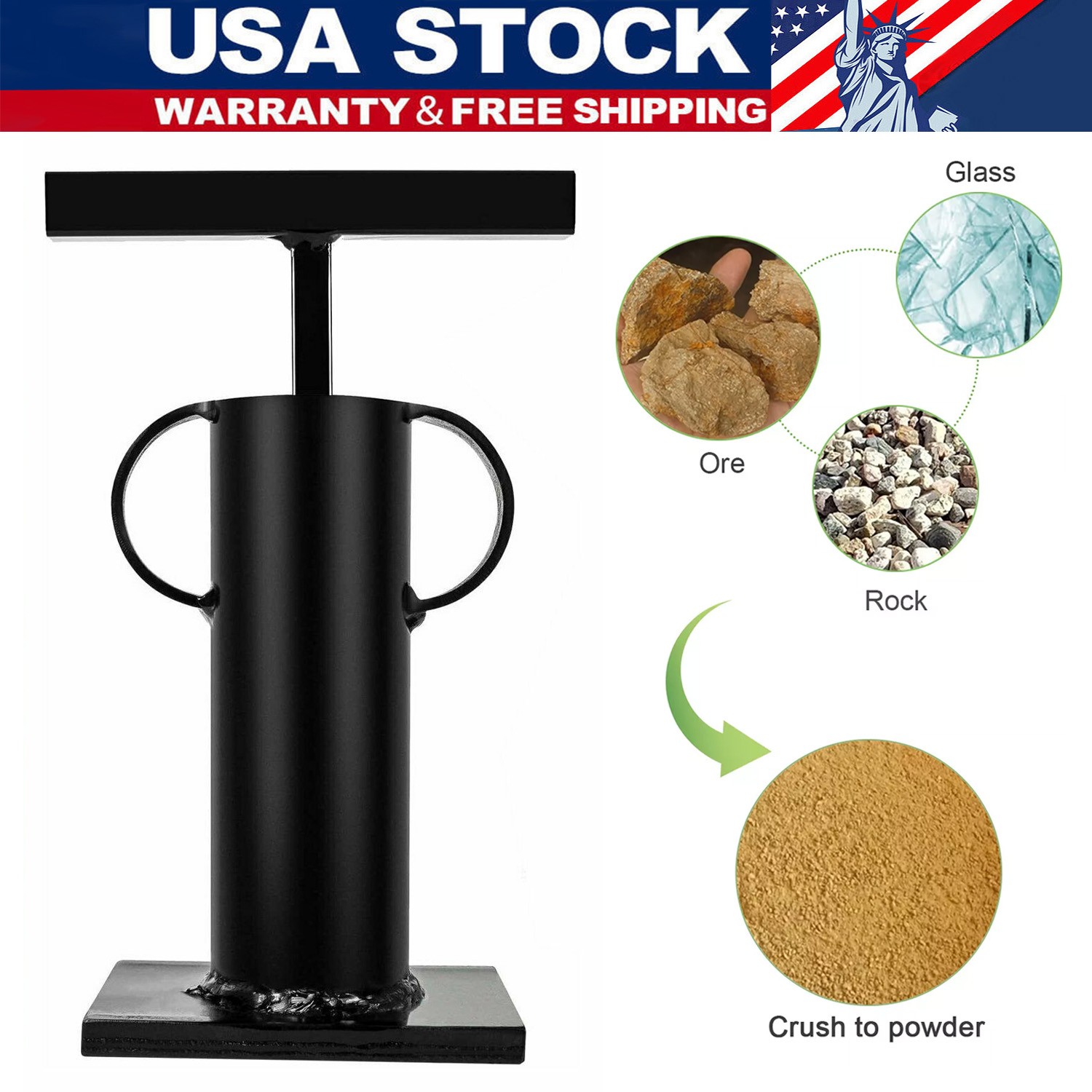 Heavy Duty Stone Rock Ore Crusher Glass Breaker Gold Prospecting Mining Pulveriz