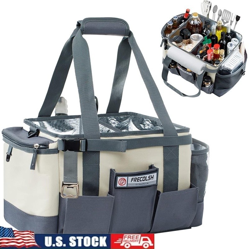Outdoor Camping Caddy Grill Organizer Insulated Carrier W/ Storage Pockets New