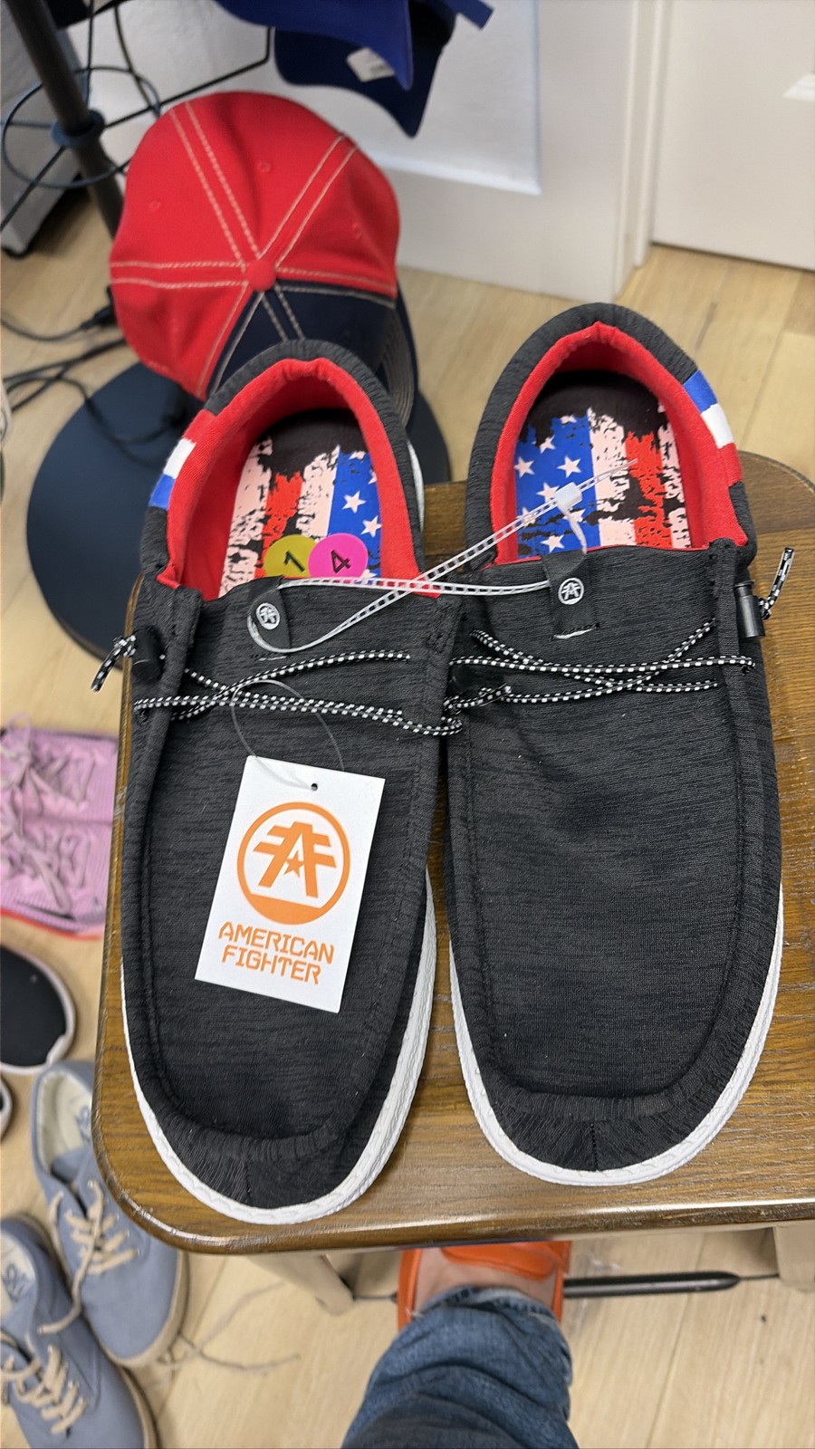 American Fighter Men's Slip On Shoes Loafers Black Red White USA Flag Sz 14